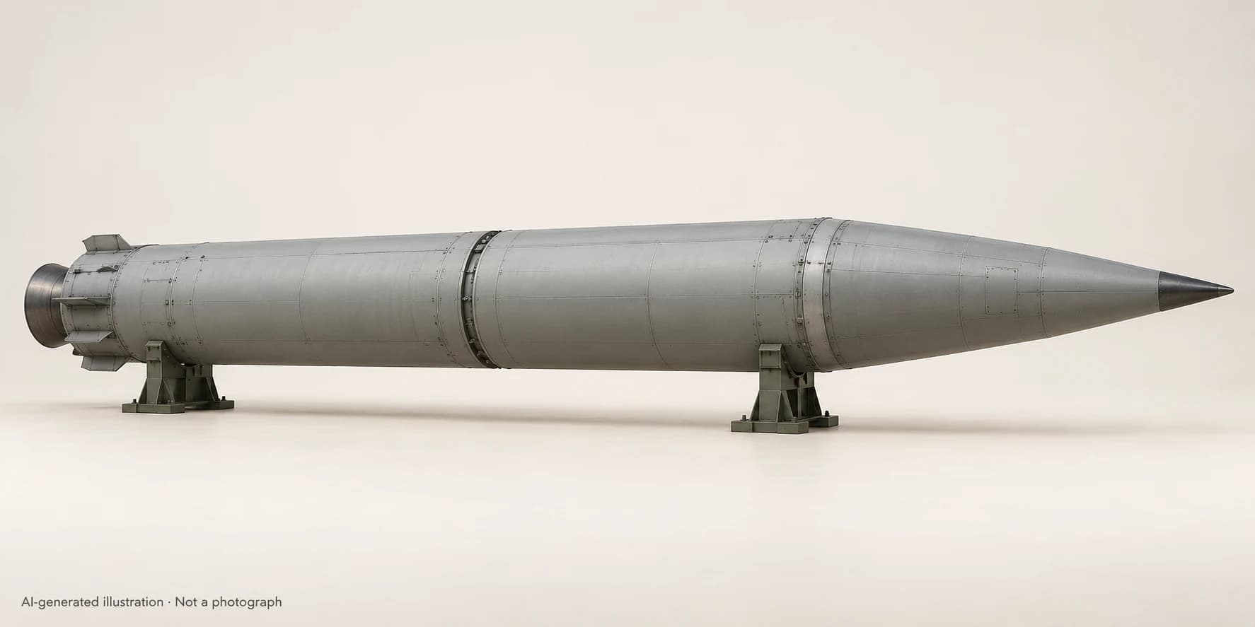 AI-generated illustration · Not a photograph — Representative exterior of Agni-III