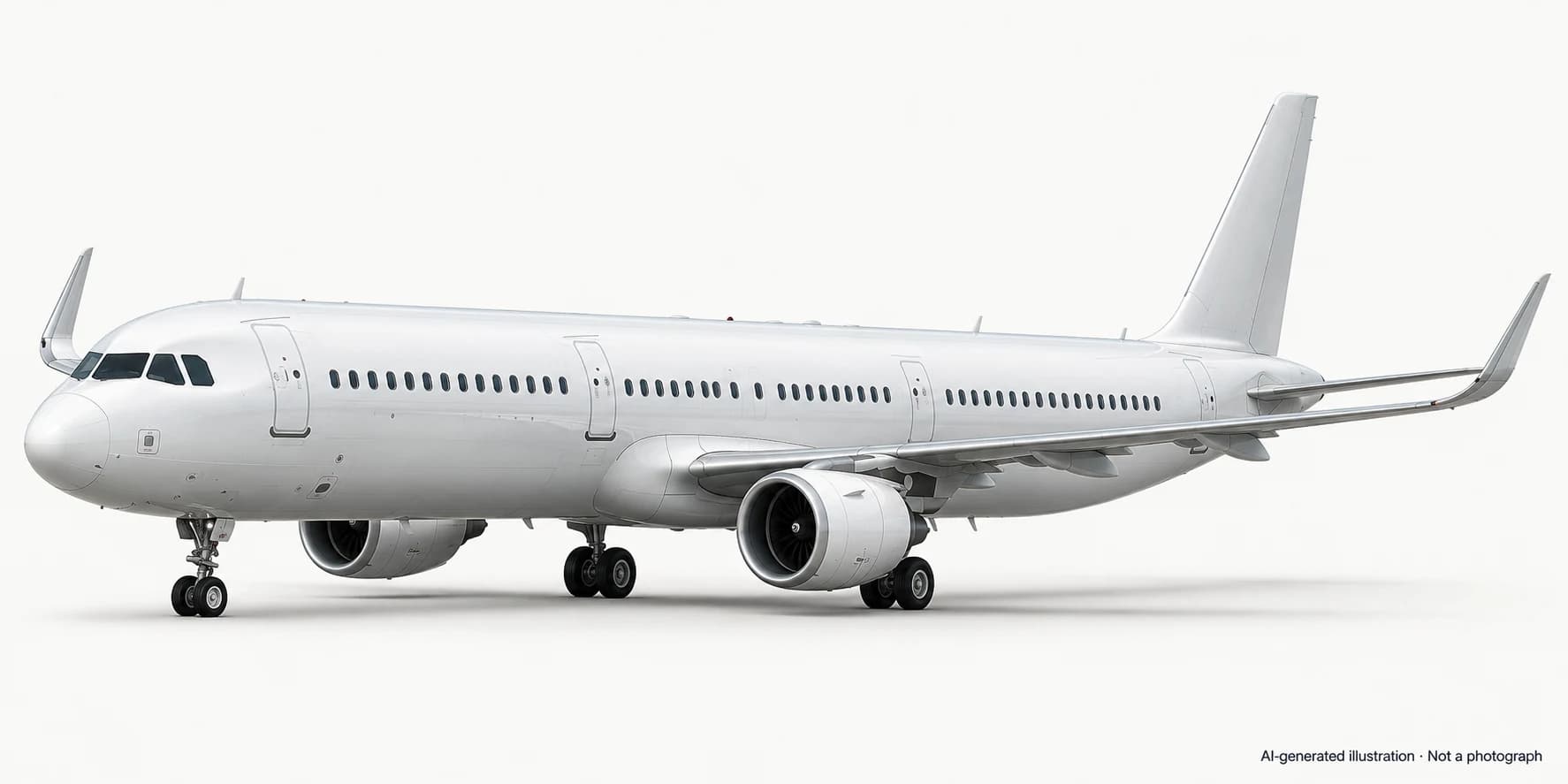 AI-generated illustration · Not a photograph — Representative exterior of Airbus A321