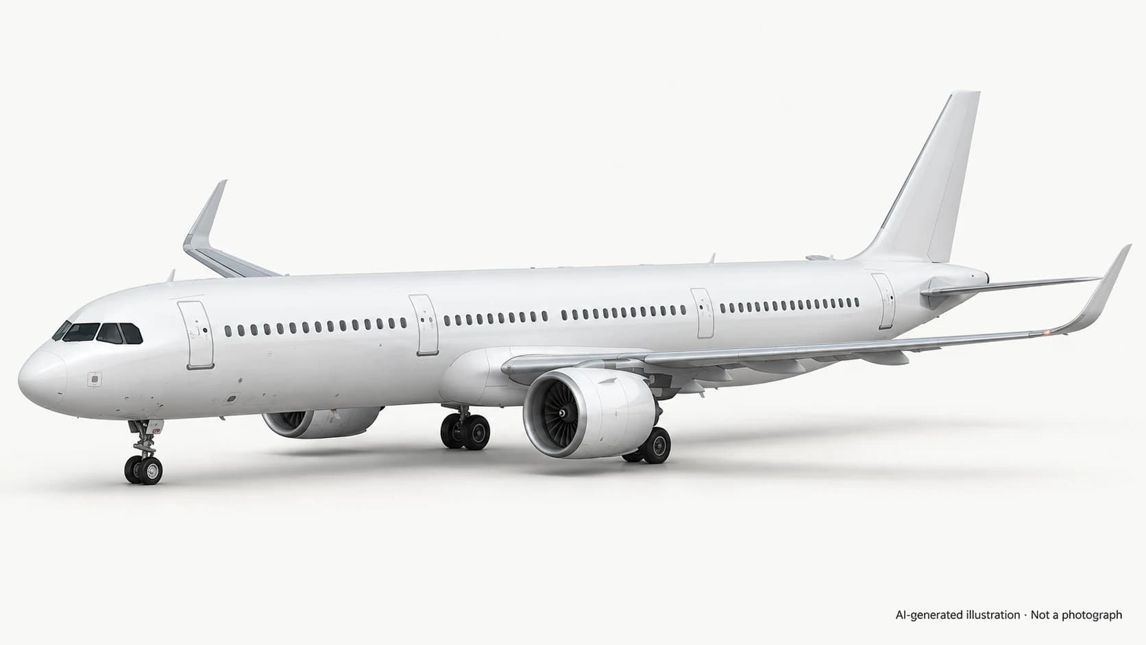 AI-generated illustration · Not a photograph — Representative exterior of Airbus A321neo