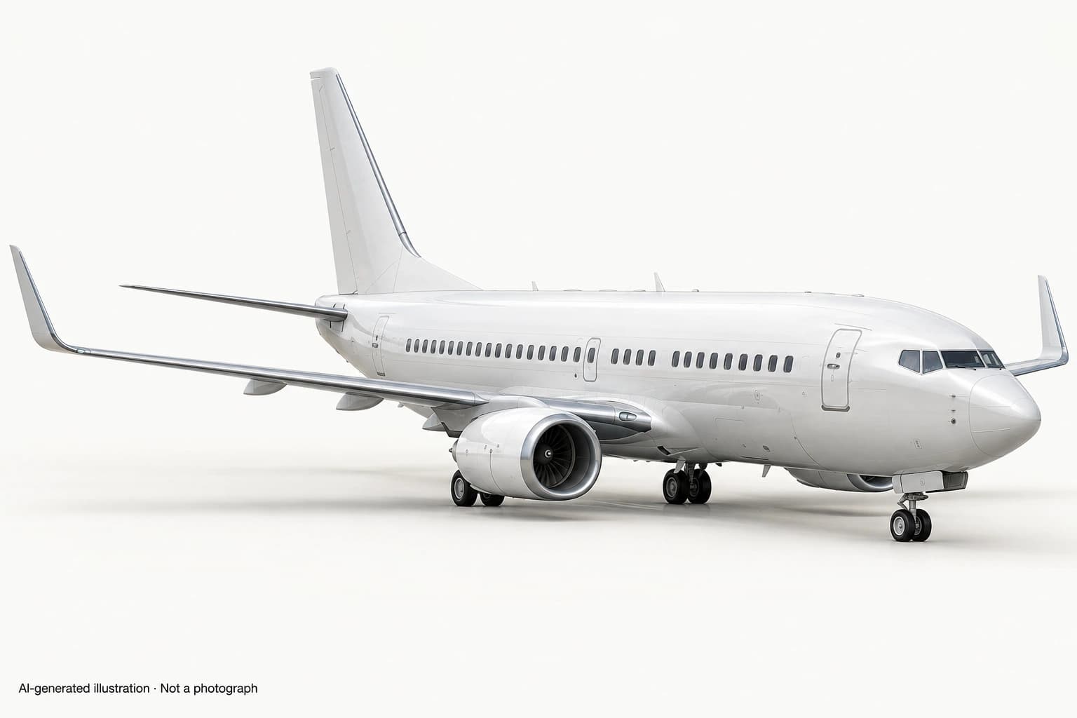 AI-generated illustration · Not a photograph — Representative exterior of Boeing Business Jet