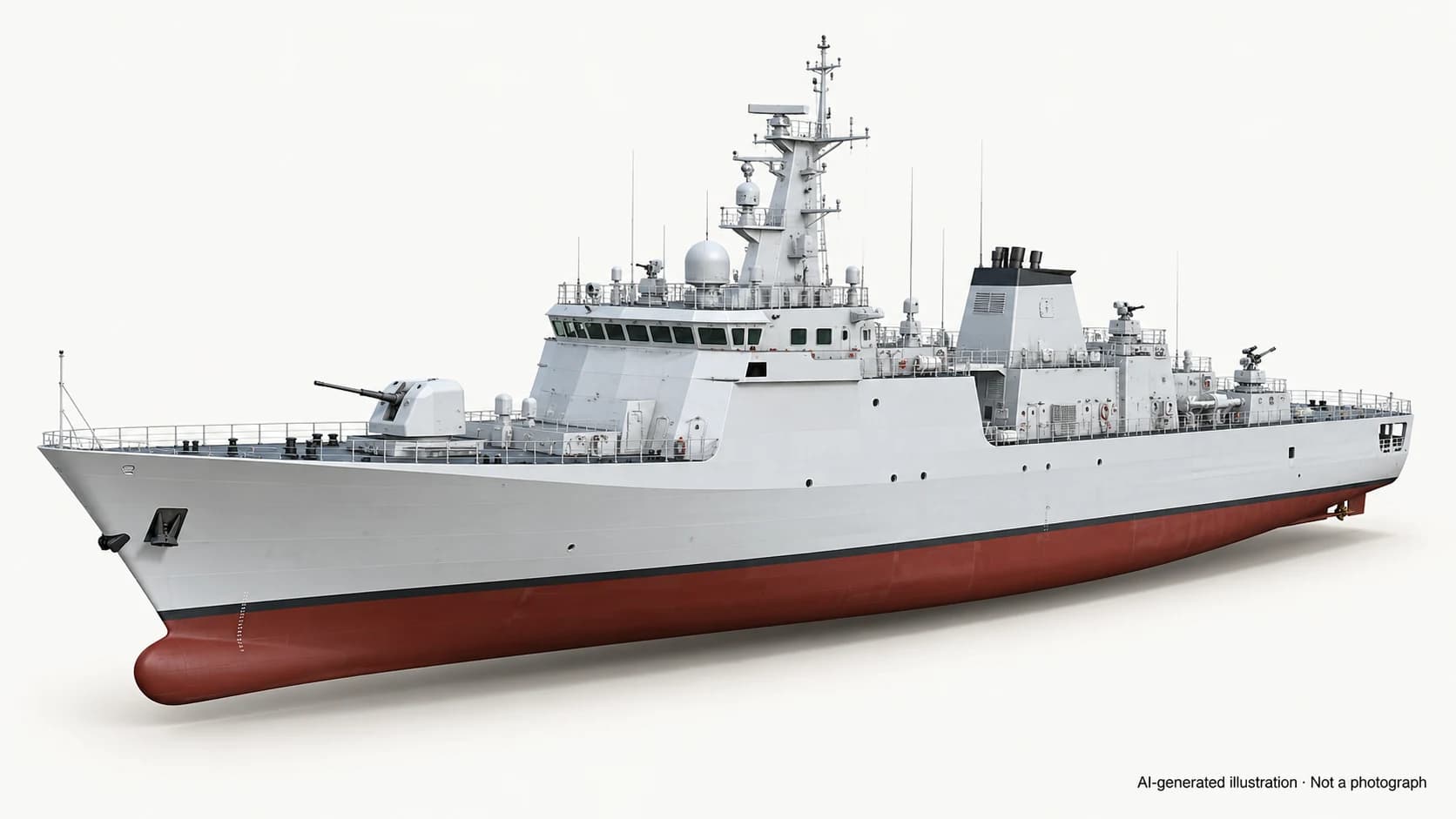 AI-generated illustration · Not a photograph — Representative exterior of Chinese cutter Huyu