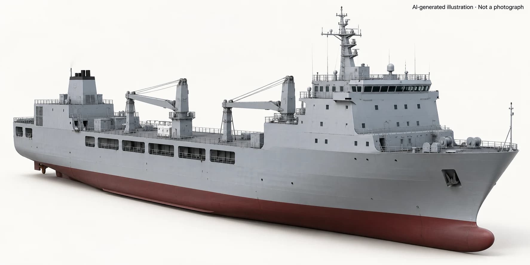 AI-generated illustration · Not a photograph — Representative exterior of Darong-class transport