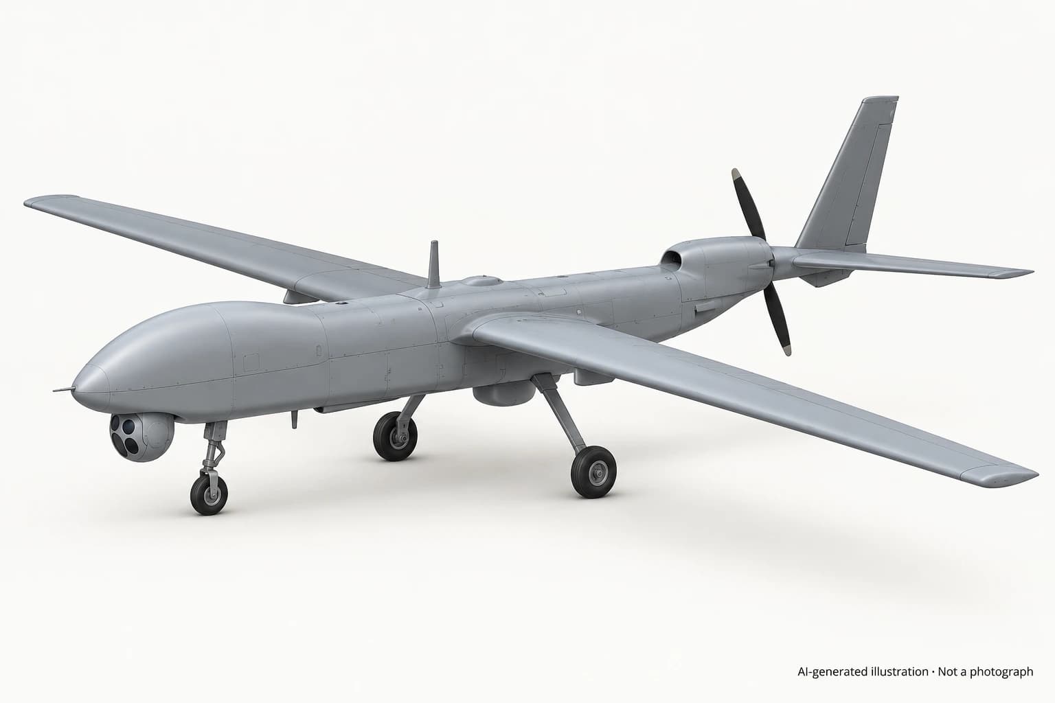 AI-generated illustration · Not a photograph — Representative exterior of Denel Dynamics Seeker