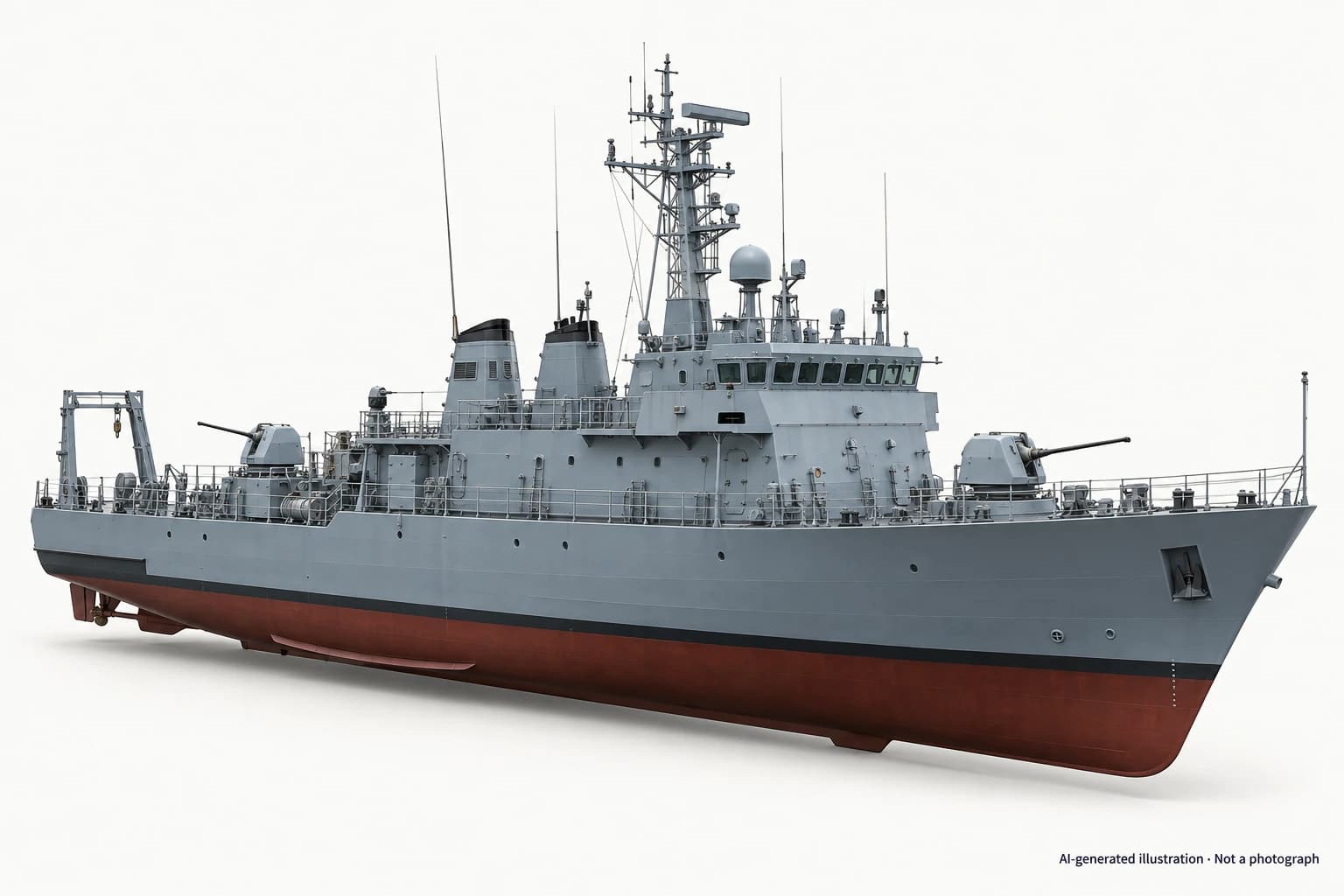 AI-generated illustration · Not a photograph — Representative exterior of Ensdorf-class minesweeper