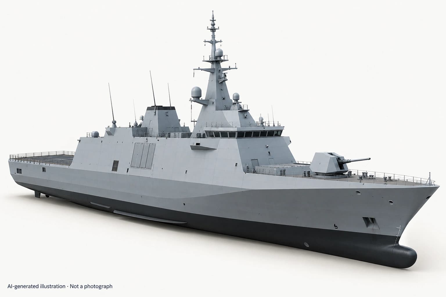 AI-generated illustration · Not a photograph — Representative exterior of Gowind-class design