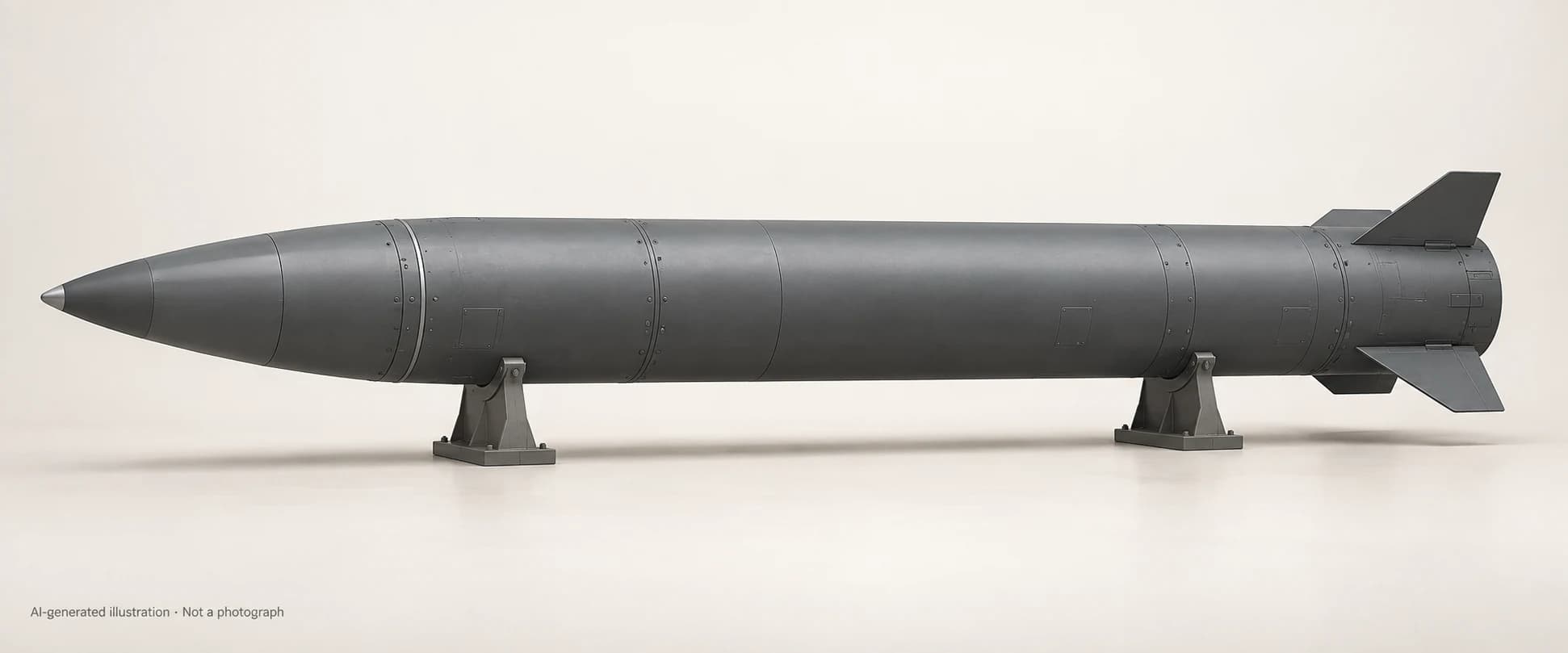 AI-generated illustration · Not a photograph — Representative exterior of Hwasong-11A