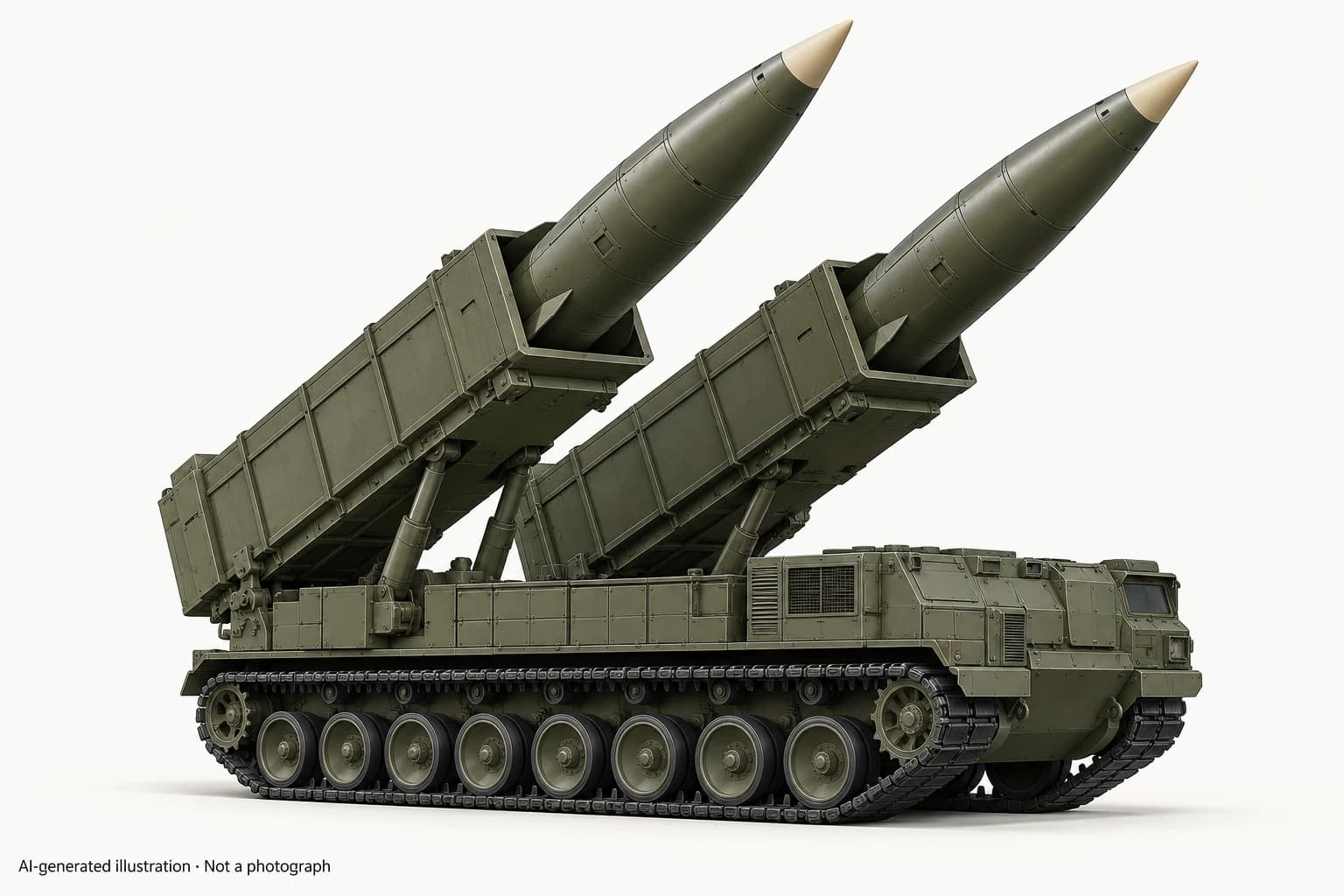 AI-generated illustration · Not a photograph — Representative exterior of Hwasong-11B