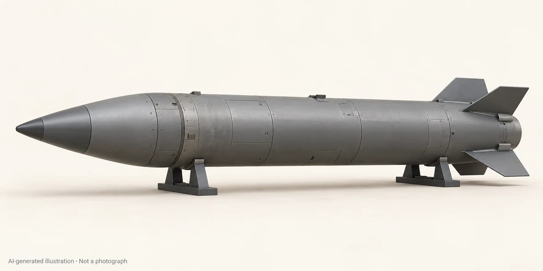 AI-generated illustration · Not a photograph — Representative exterior of Hwasong-11D