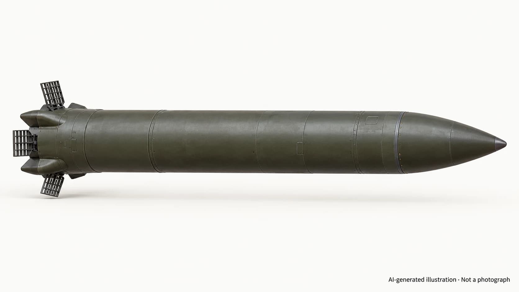 AI-generated illustration · Not a photograph — Representative exterior of Hwasong-11S