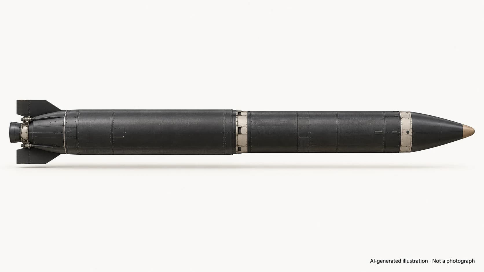 AI-generated illustration · Not a photograph — Representative exterior of Hwasong-14