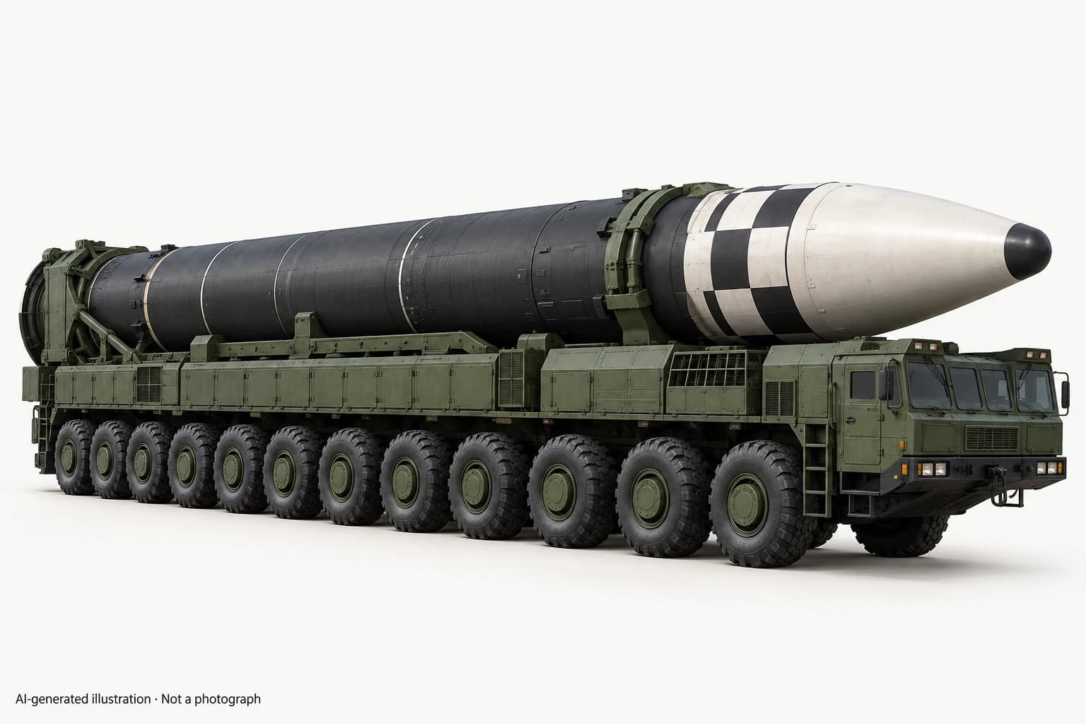 AI-generated illustration · Not a photograph — Representative exterior of Hwasong-17