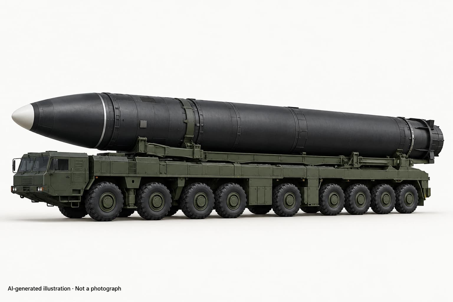 AI-generated illustration · Not a photograph — Representative exterior of Hwasong-18