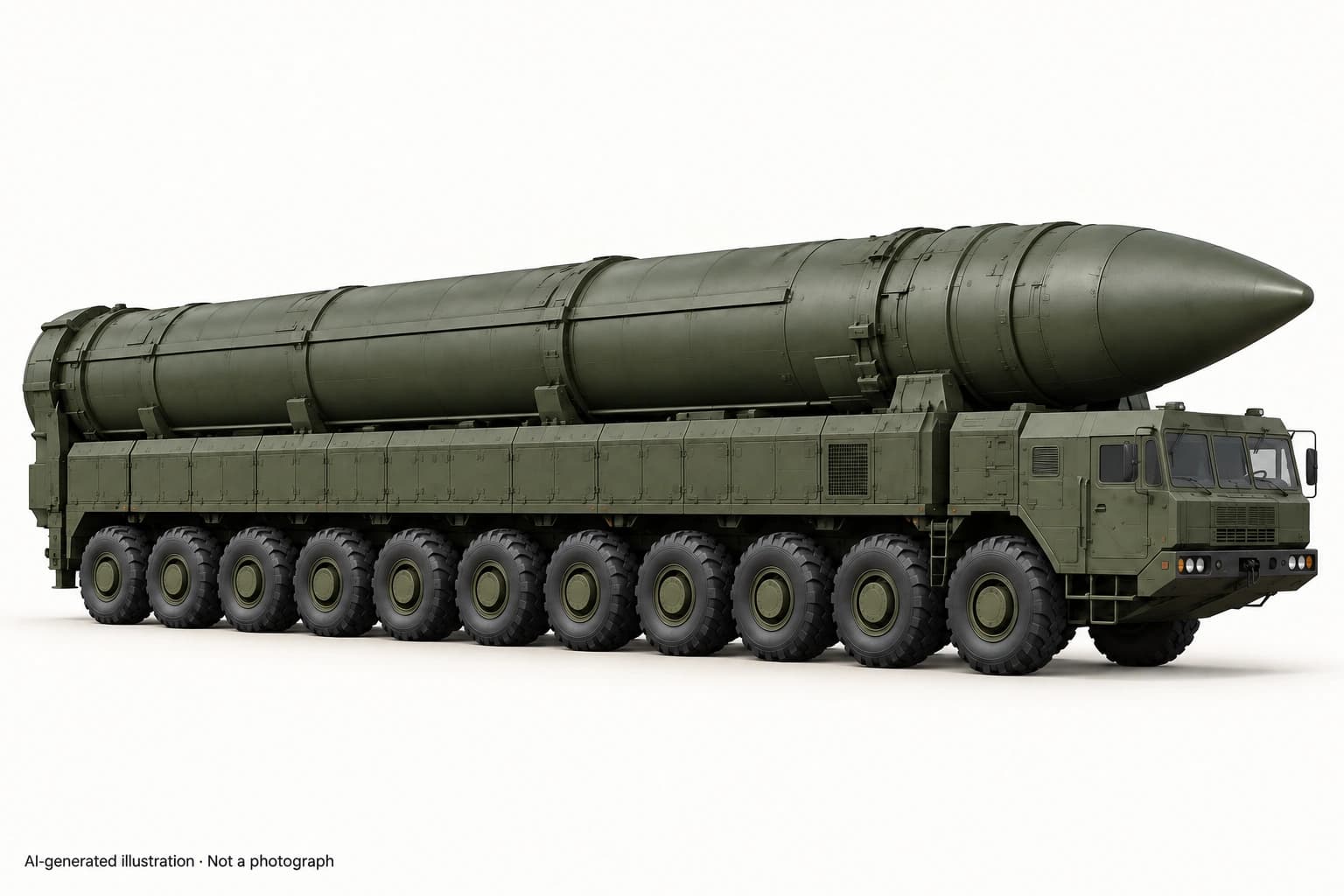 AI-generated illustration · Not a photograph — Representative exterior of Hwasong-19