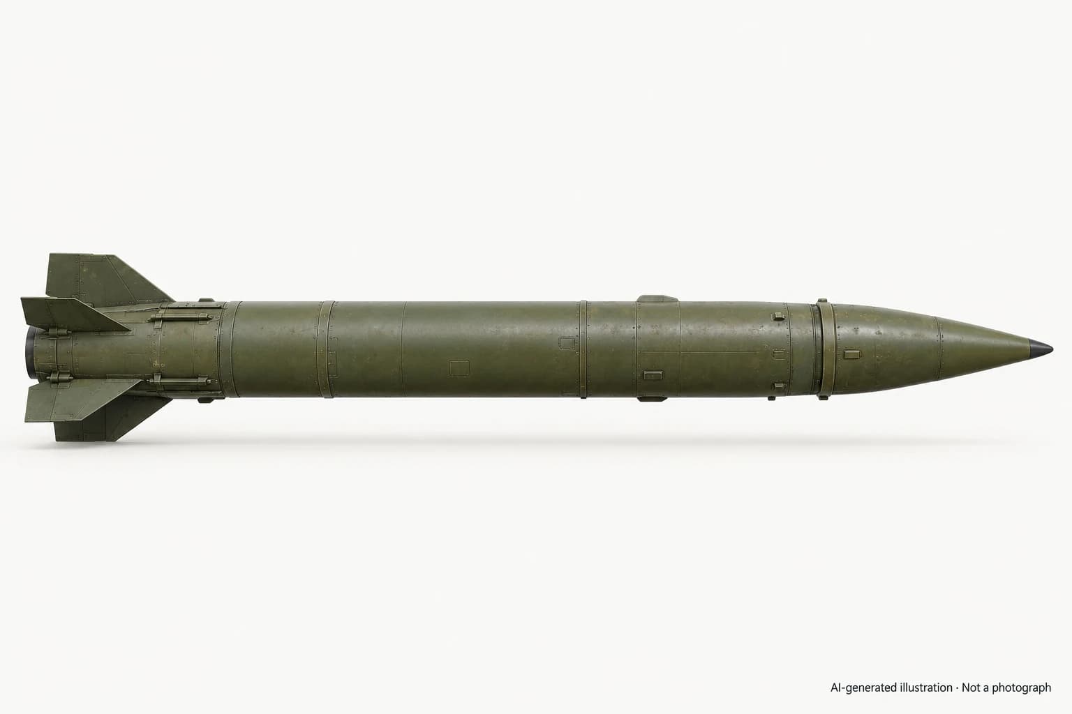 AI-generated illustration · Not a photograph — Representative exterior of Hwasong-5