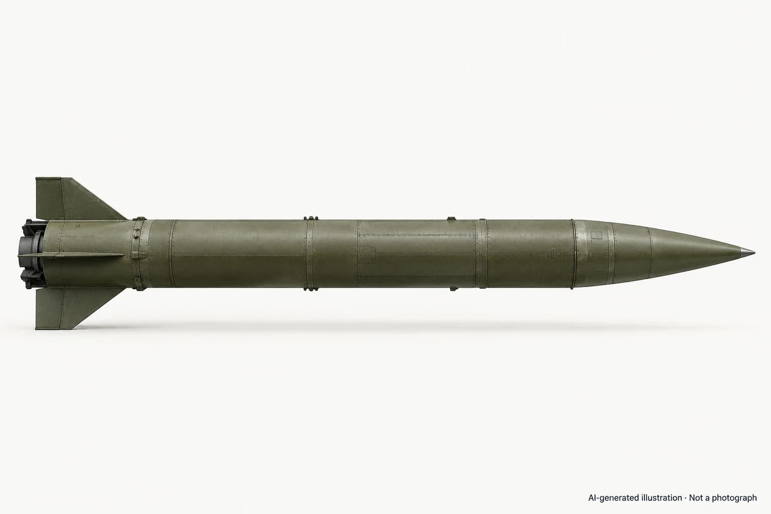 AI-generated illustration · Not a photograph — Representative exterior of Hwasong-6