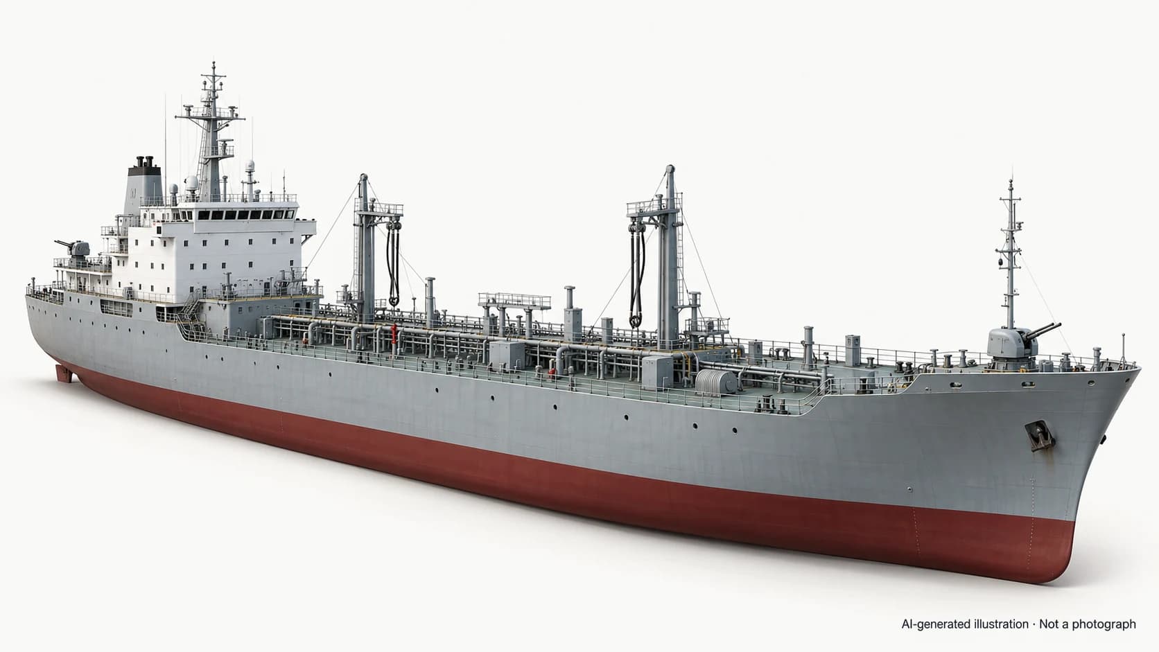 AI-generated illustration · Not a photograph — Representative exterior of Kangan-class ship