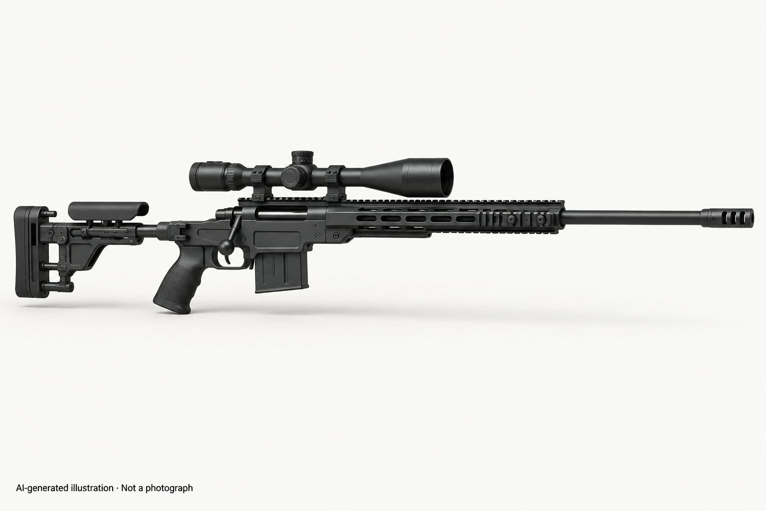 AI-generated illustration · Not a photograph — Representative exterior of LSR (sniper rifle)