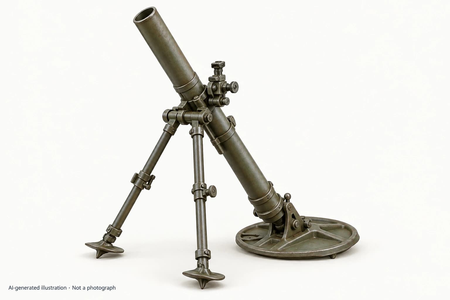 AI-generated illustration · Not a photograph — Representative exterior of M19 mortar
