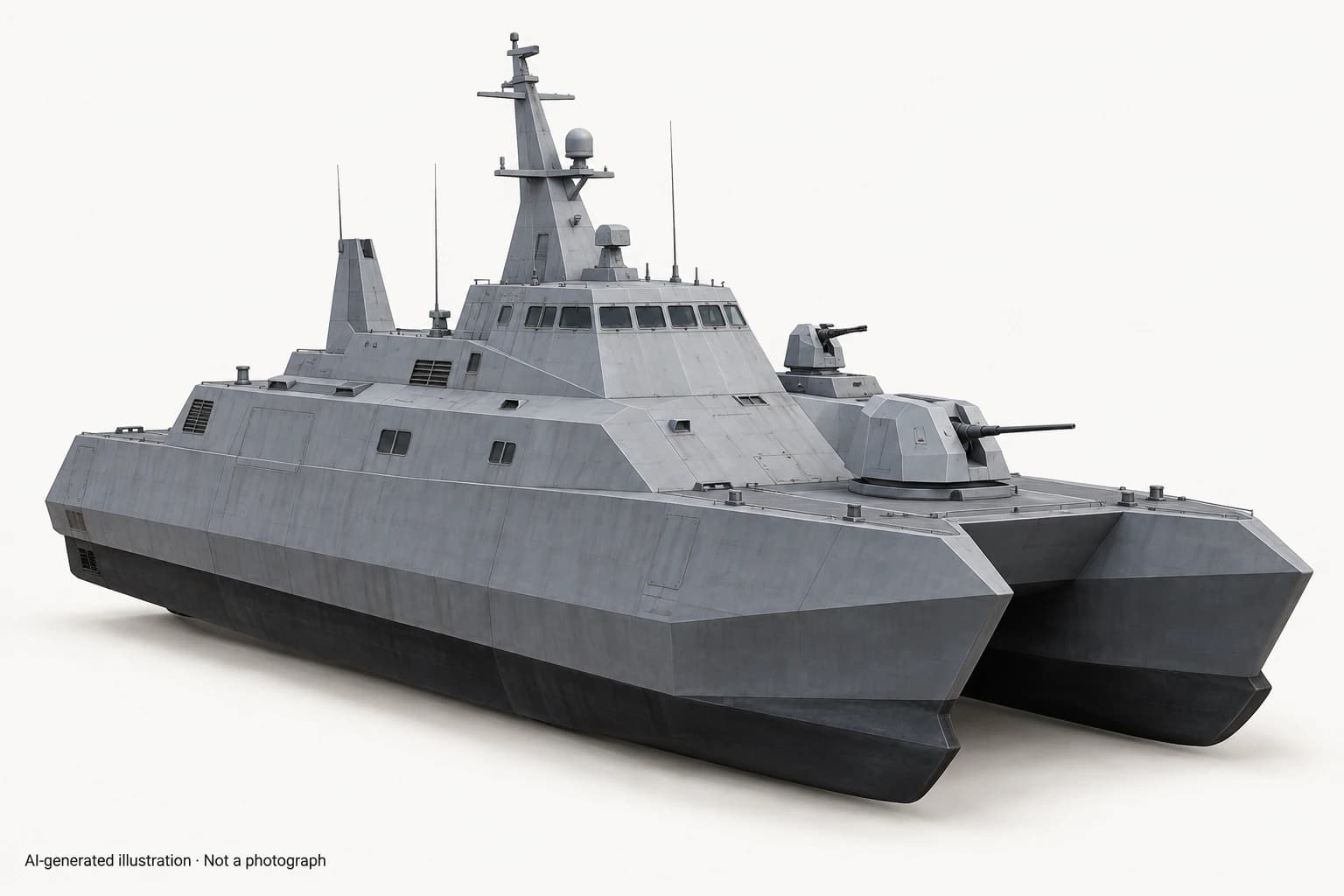 AI-generated illustration · Not a photograph — Representative exterior of Nongo-class warship