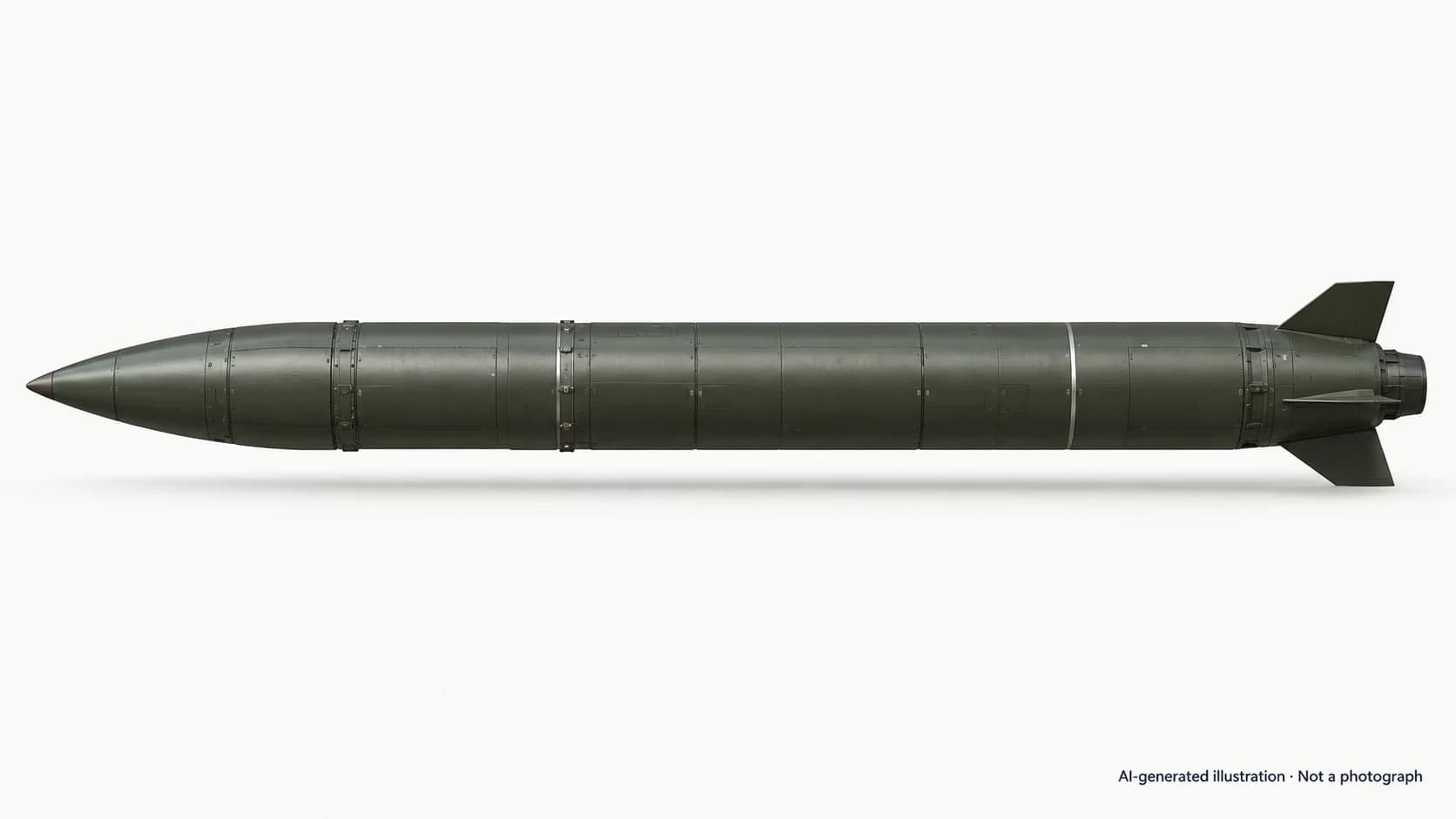 AI-generated illustration · Not a photograph — Representative exterior of Oreshnik (missile)