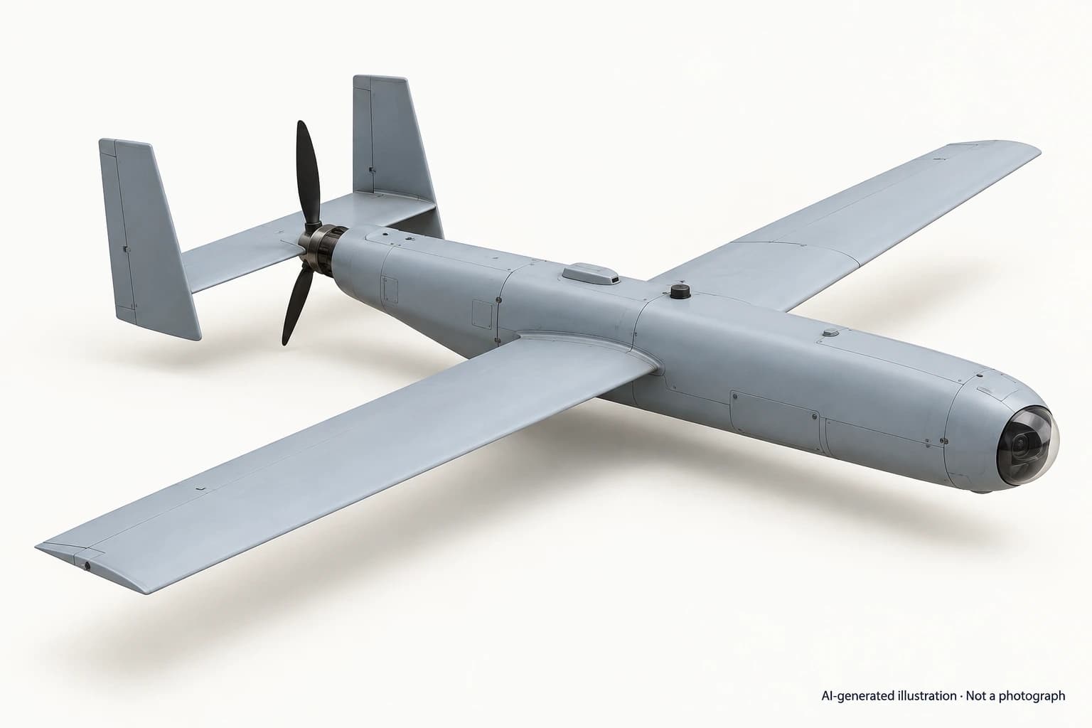AI-generated illustration · Not a photograph — Representative exterior of Osica (drone)