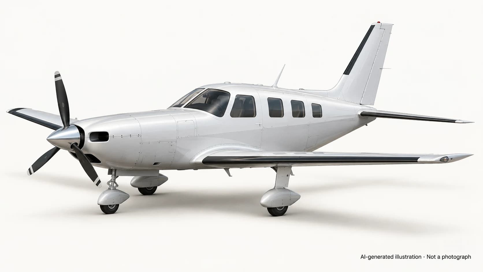 AI-generated illustration · Not a photograph — Representative exterior of Piper PA-46