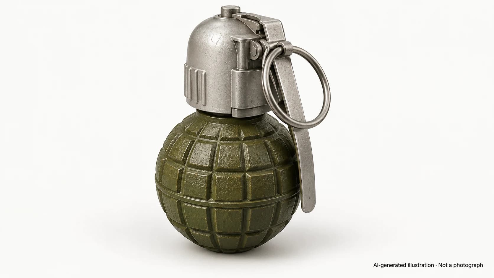 AI-generated illustration · Not a photograph — Representative exterior of RGO hand grenade