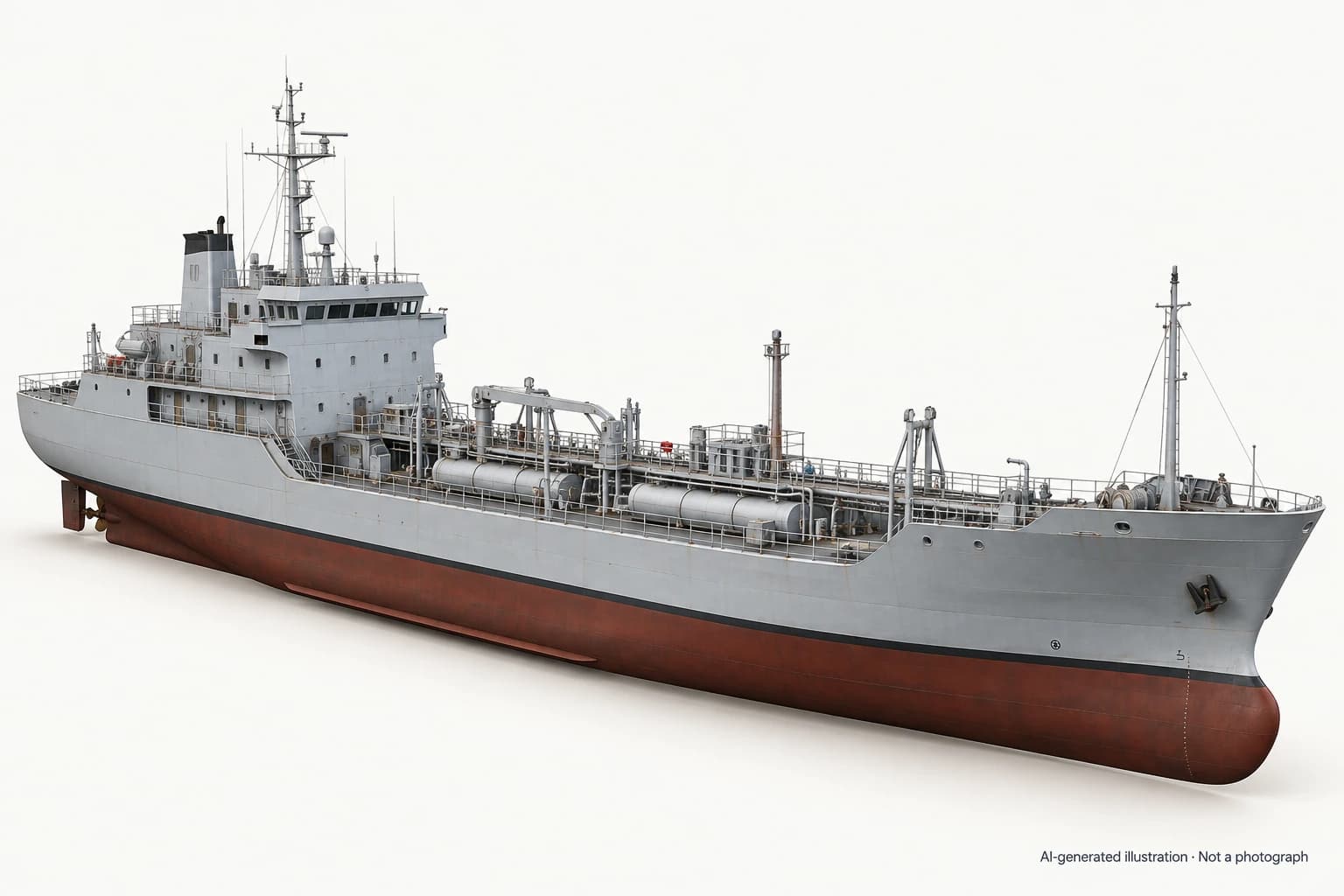 AI-generated illustration · Not a photograph — Representative exterior of Simeto-class water tanker