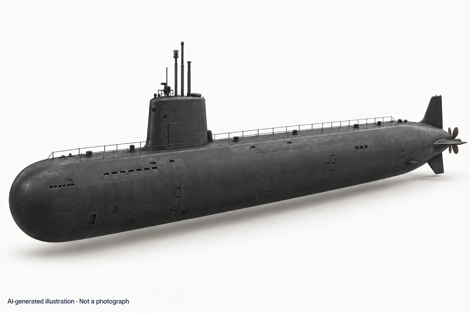 AI-generated illustration · Not a photograph — Representative exterior of Sinpo-class submarine