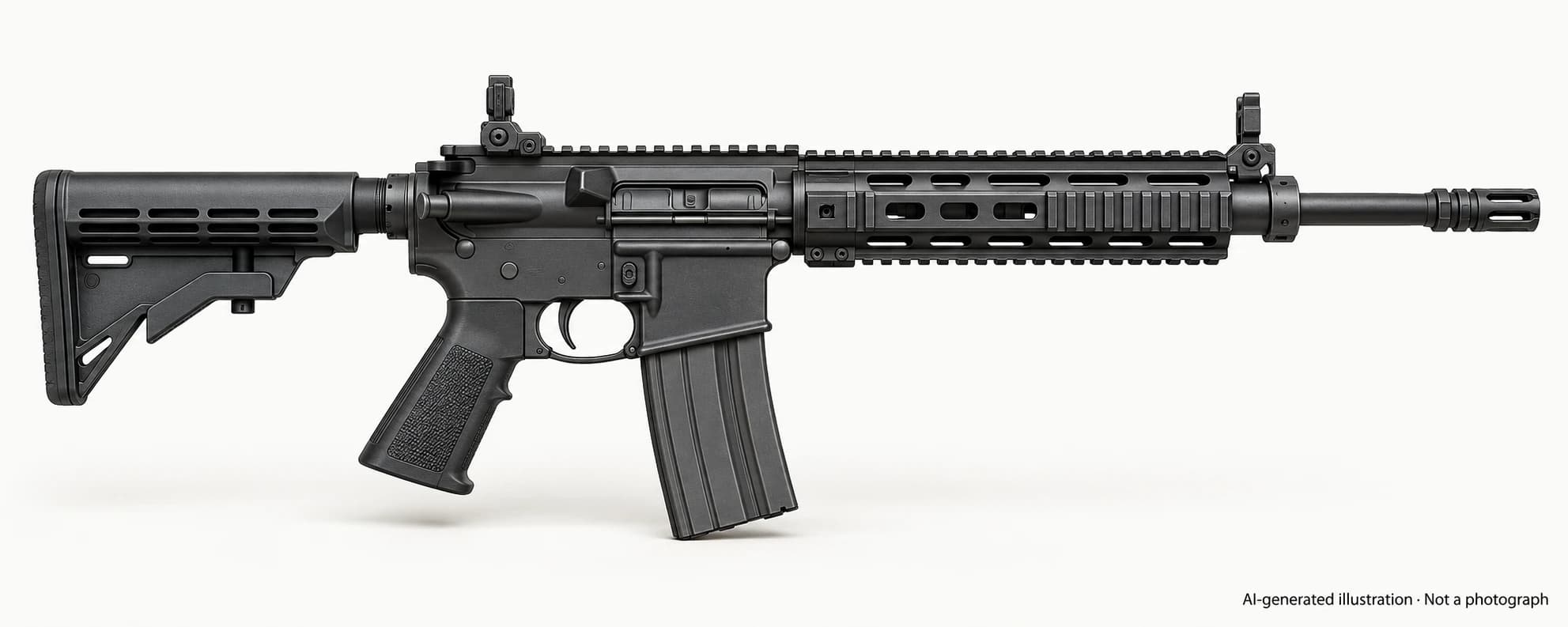 AI-generated illustration · Not a photograph — Representative exterior of Special Operations Assault Rifle