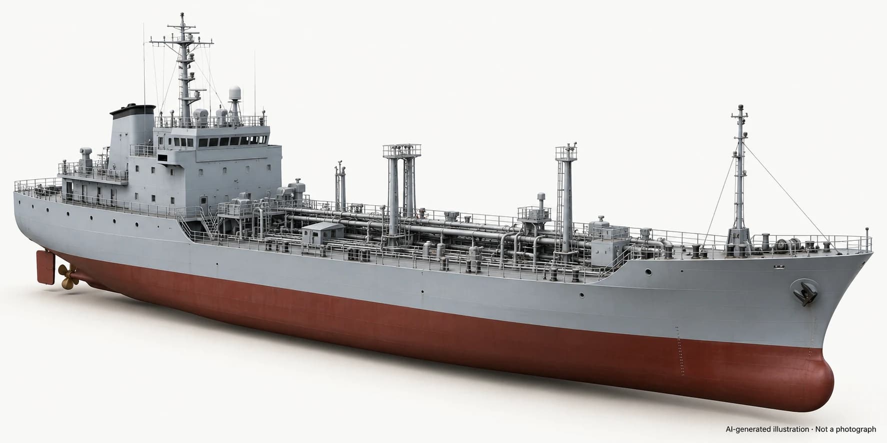 AI-generated illustration · Not a photograph — Representative exterior of Type 631 tanker