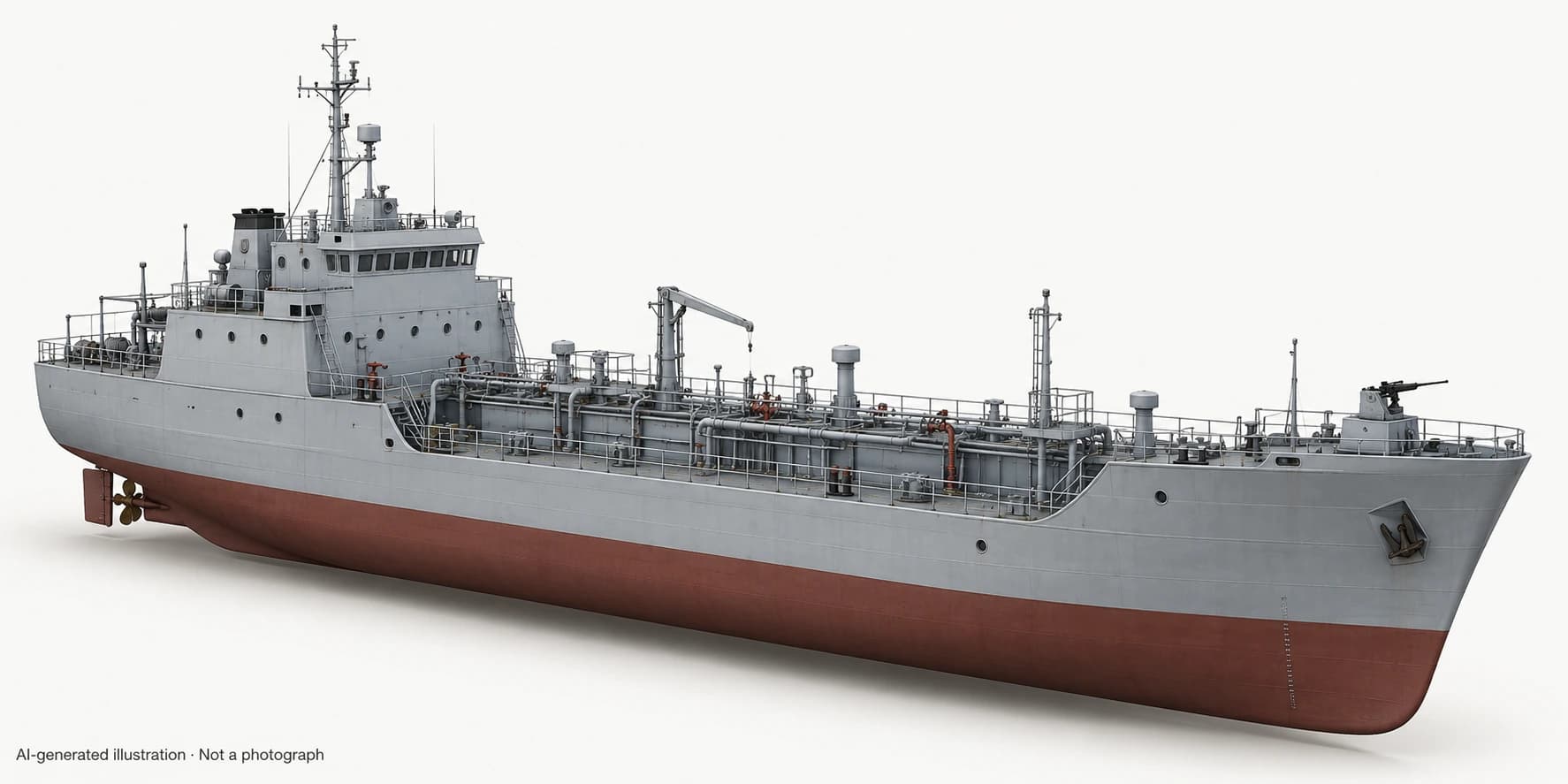 AI-generated illustration · Not a photograph — Representative exterior of Type 645 tanker