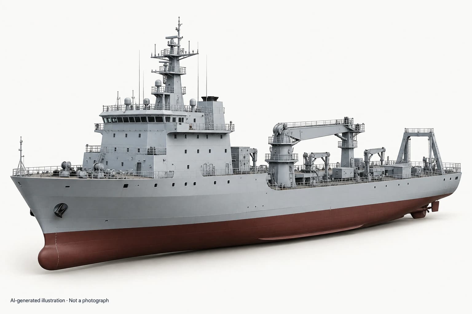 AI-generated illustration · Not a photograph — Representative exterior of Type 648 repair ship