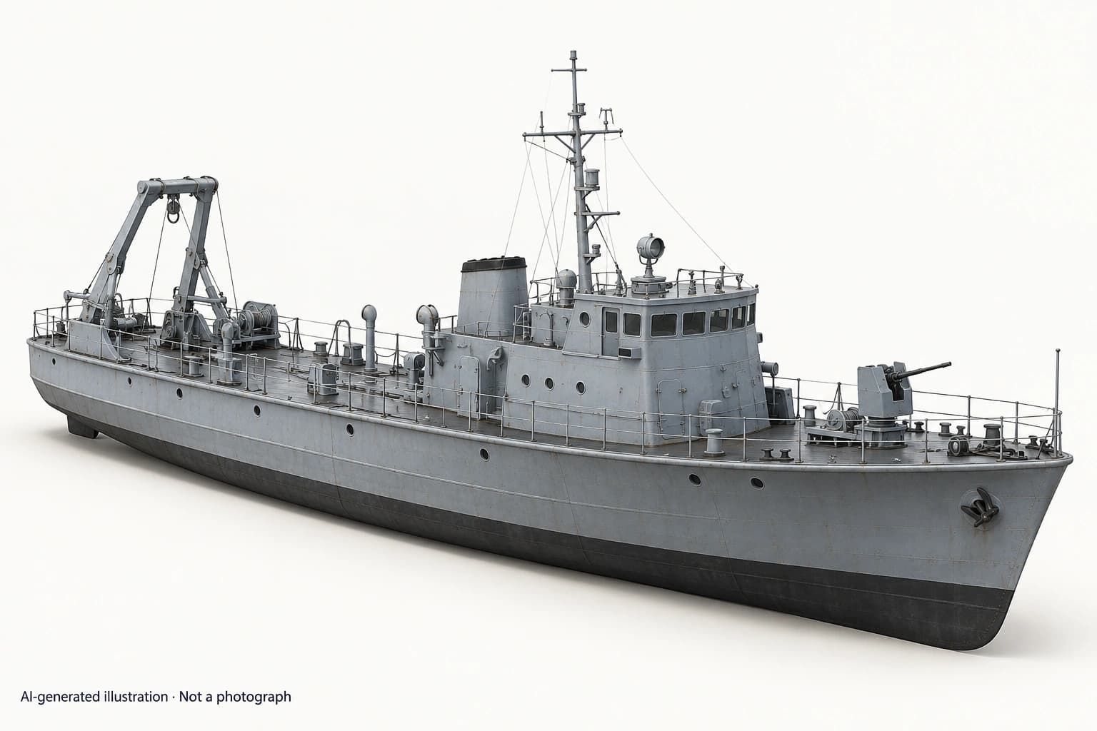 AI-generated illustration · Not a photograph — Representative exterior of Type 803 torpedo retriever
