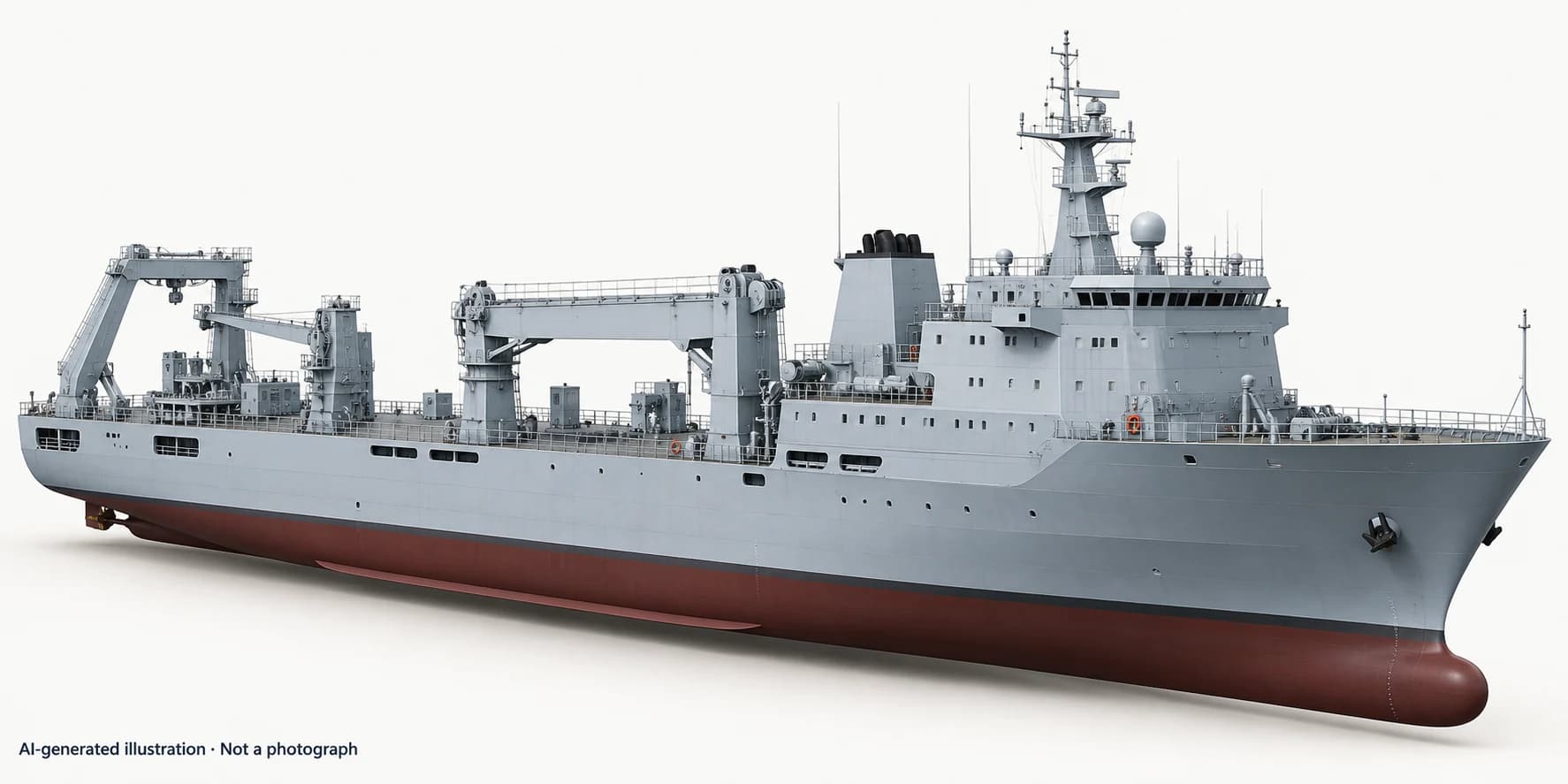 AI-generated illustration · Not a photograph — Representative exterior of Type 926 submarine support ship