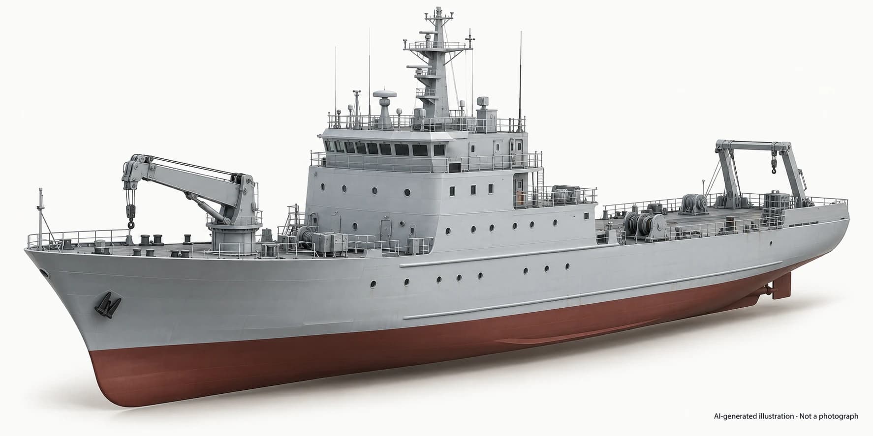 AI-generated illustration · Not a photograph — Representative exterior of Type 944 buoy tender