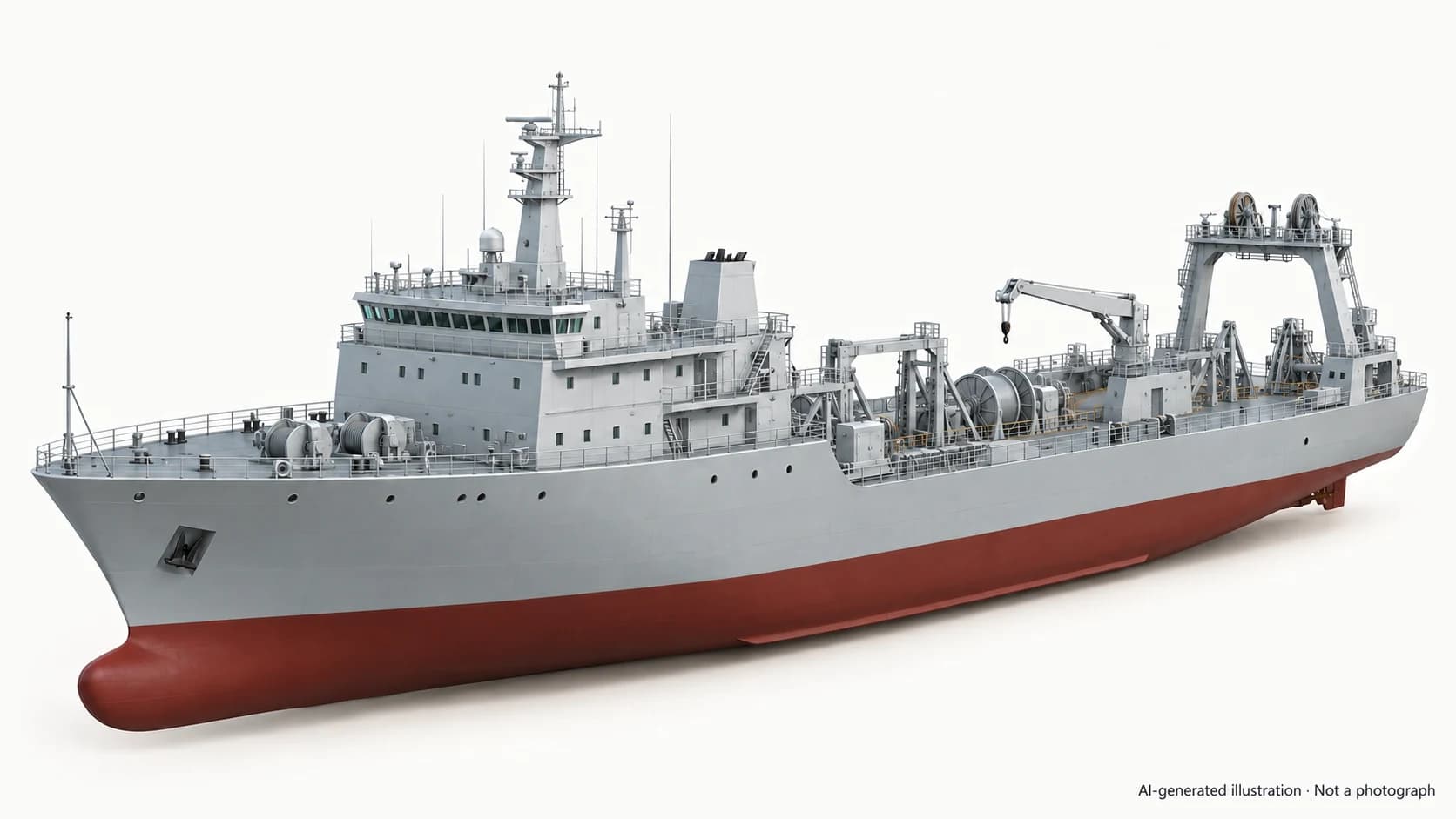 AI-generated illustration · Not a photograph — Representative exterior of Youlan-class cable layer