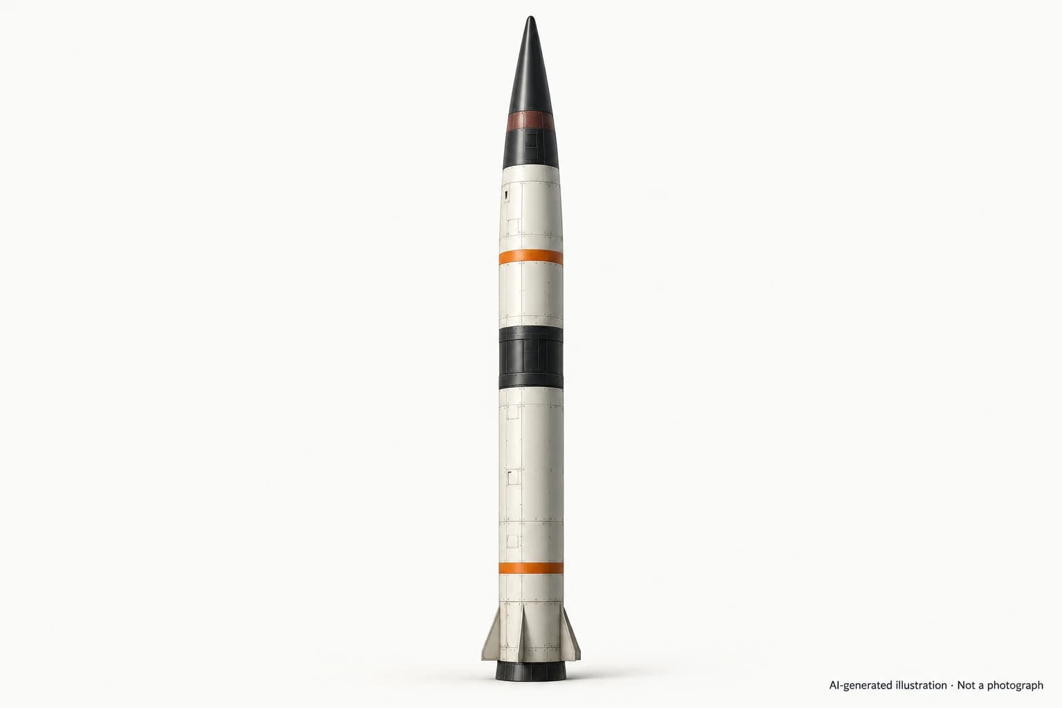 AI-generated illustration · Not a photograph — Representative exterior of Agni-IV