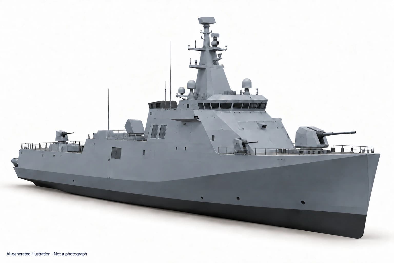AI-generated illustration · Not a photograph — Representative exterior of Arialah-class offshore patrol vessel