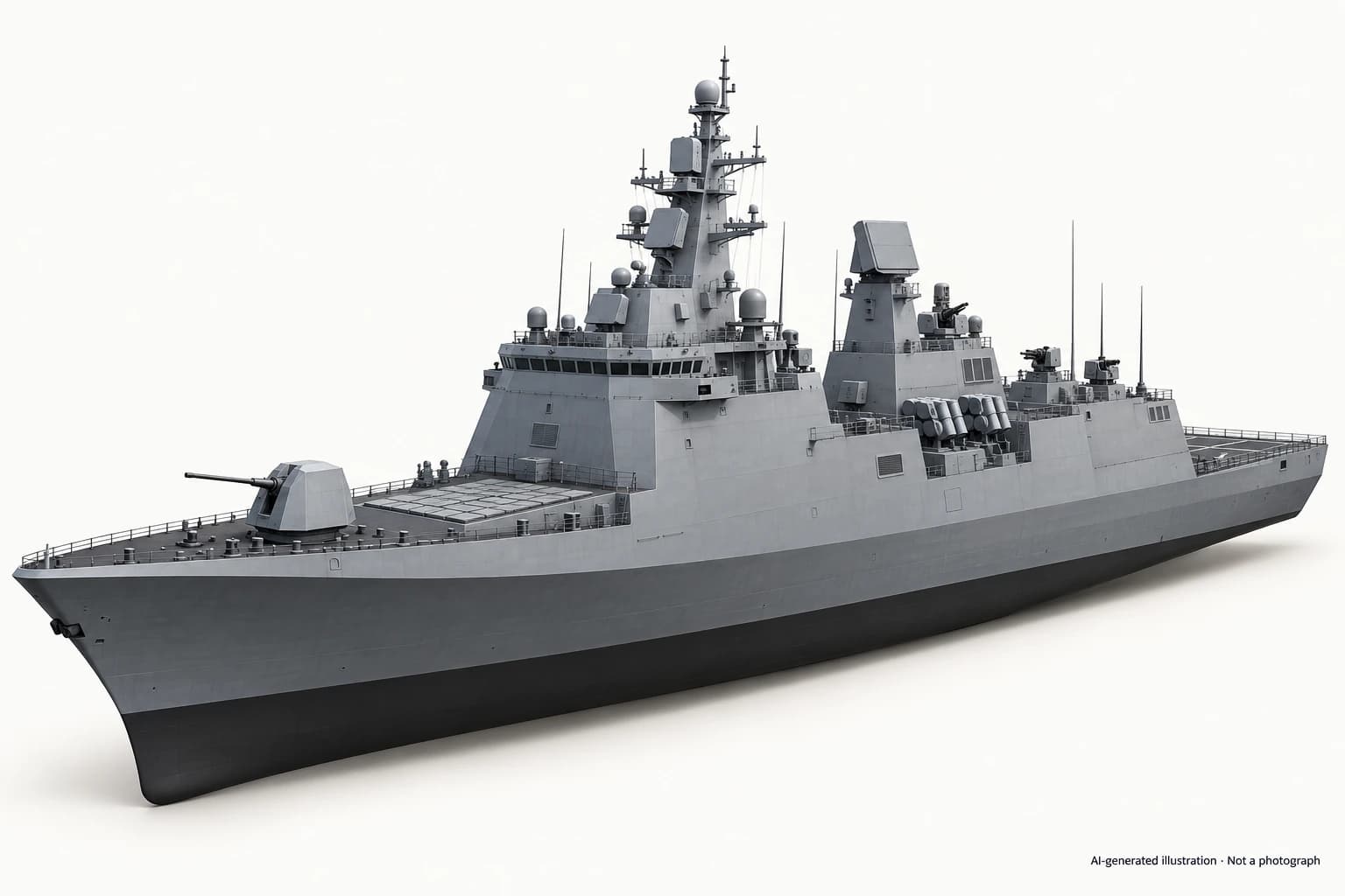 AI-generated illustration · Not a photograph — Representative exterior of Choe Hyon-class destroyer