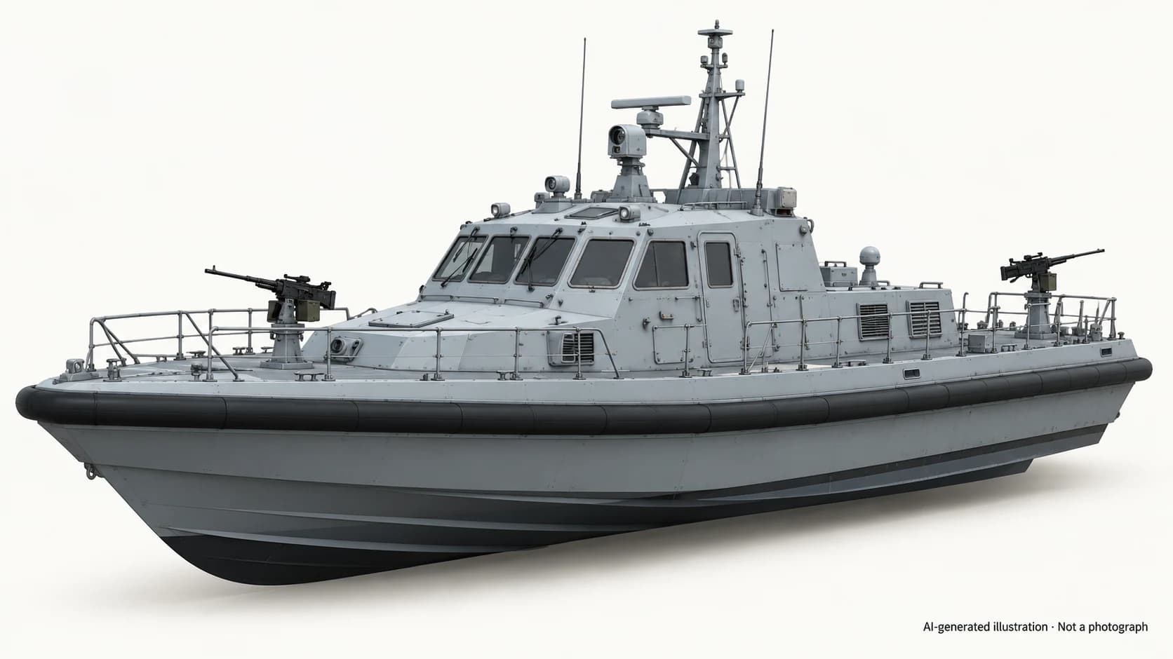 AI-generated illustration · Not a photograph — Representative exterior of Cutlass-class patrol vessel