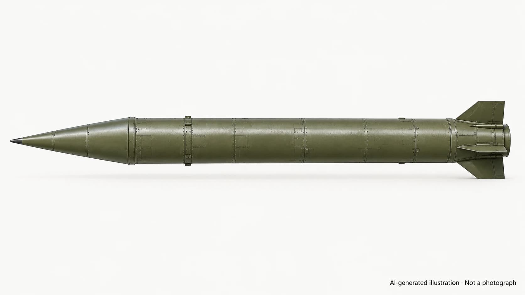 AI-generated illustration · Not a photograph — Representative exterior of Hwasong-7
