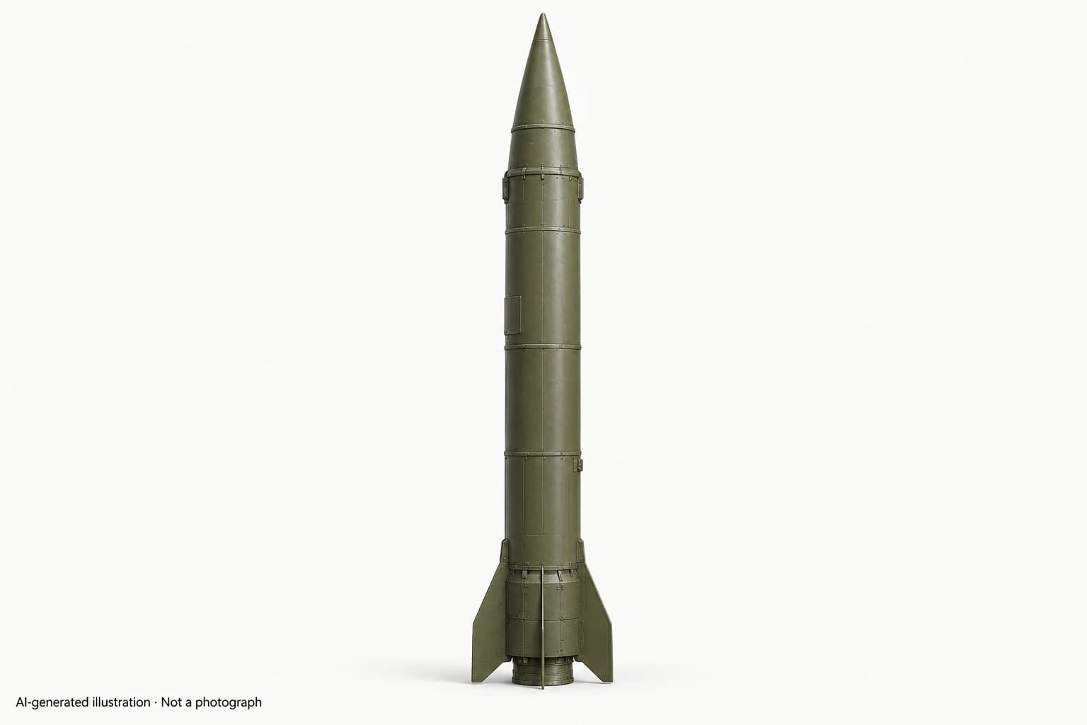 AI-generated illustration · Not a photograph — Representative exterior of Hwasong-9