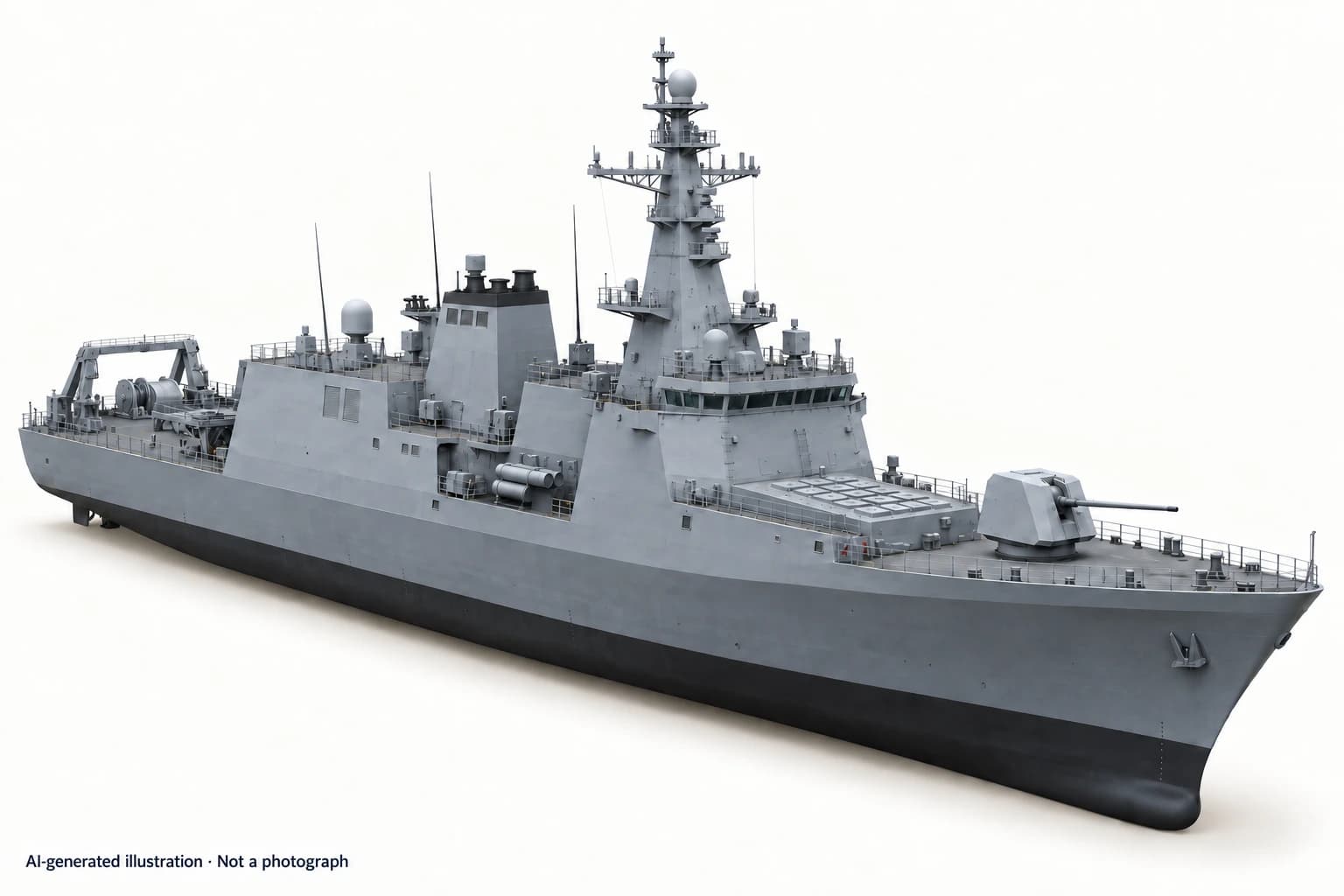 AI-generated illustration · Not a photograph — Representative exterior of Nampo-class minelayer