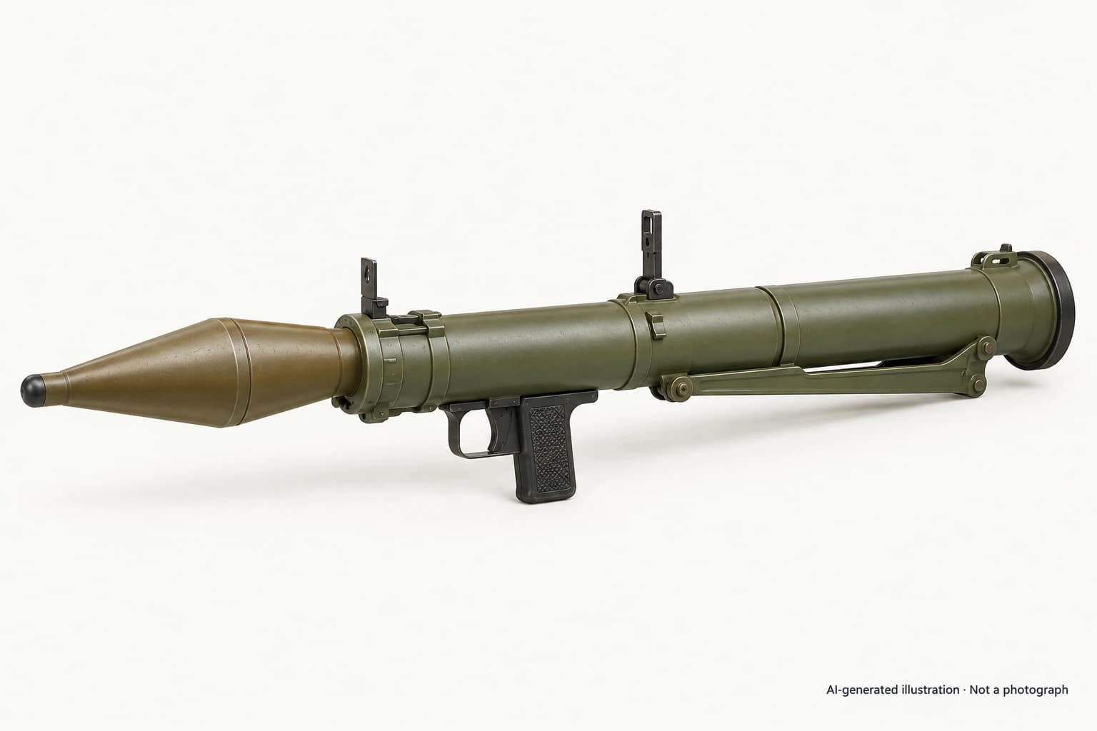 AI-generated illustration · Not a photograph — Representative exterior of RPG-76 Komar