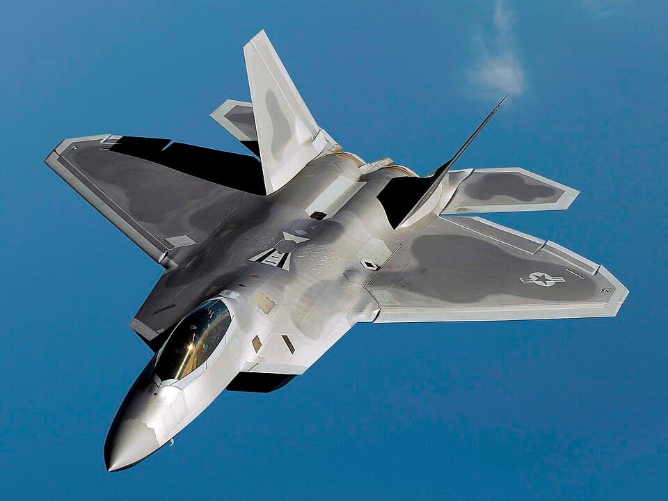 F-22 Raptor in flight near Kadena in 2009.