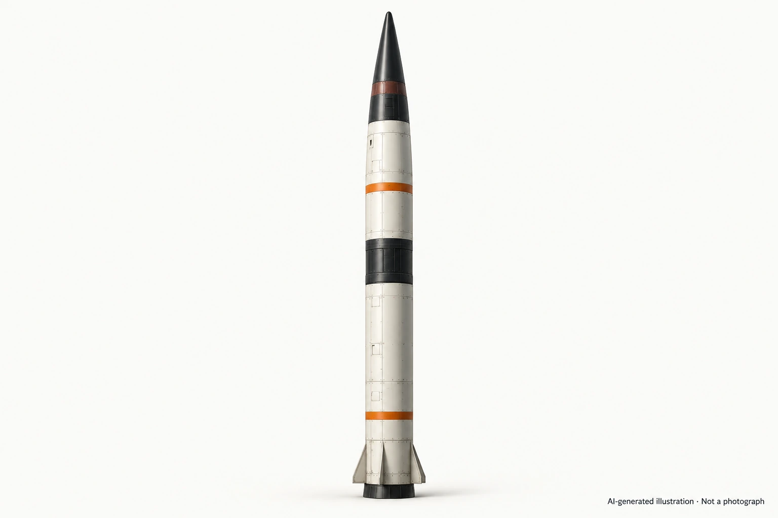 AI-generated illustration · Not a photograph — Representative exterior of Agni-IV