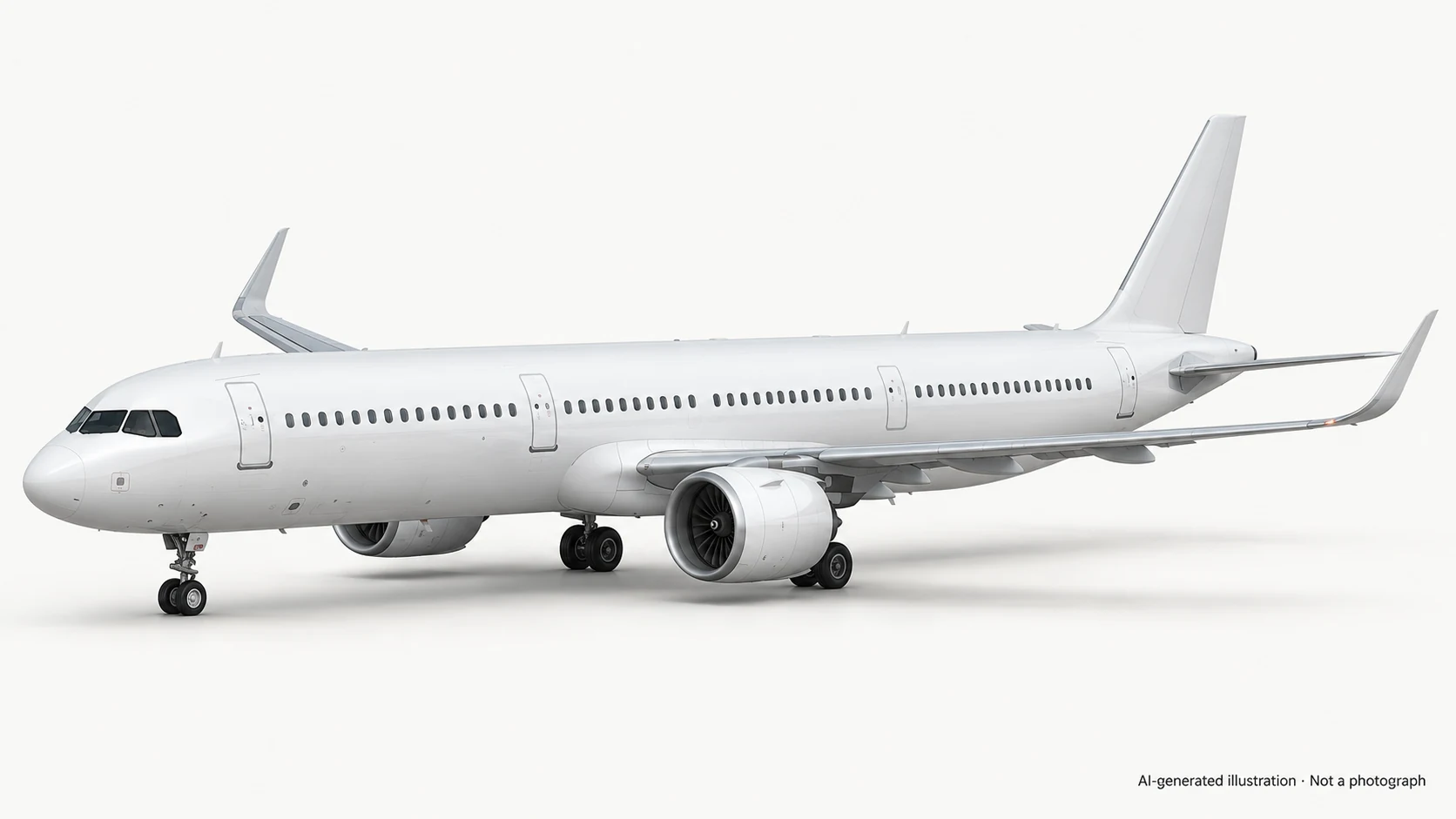 AI-generated illustration · Not a photograph — Representative exterior of Airbus A321neo