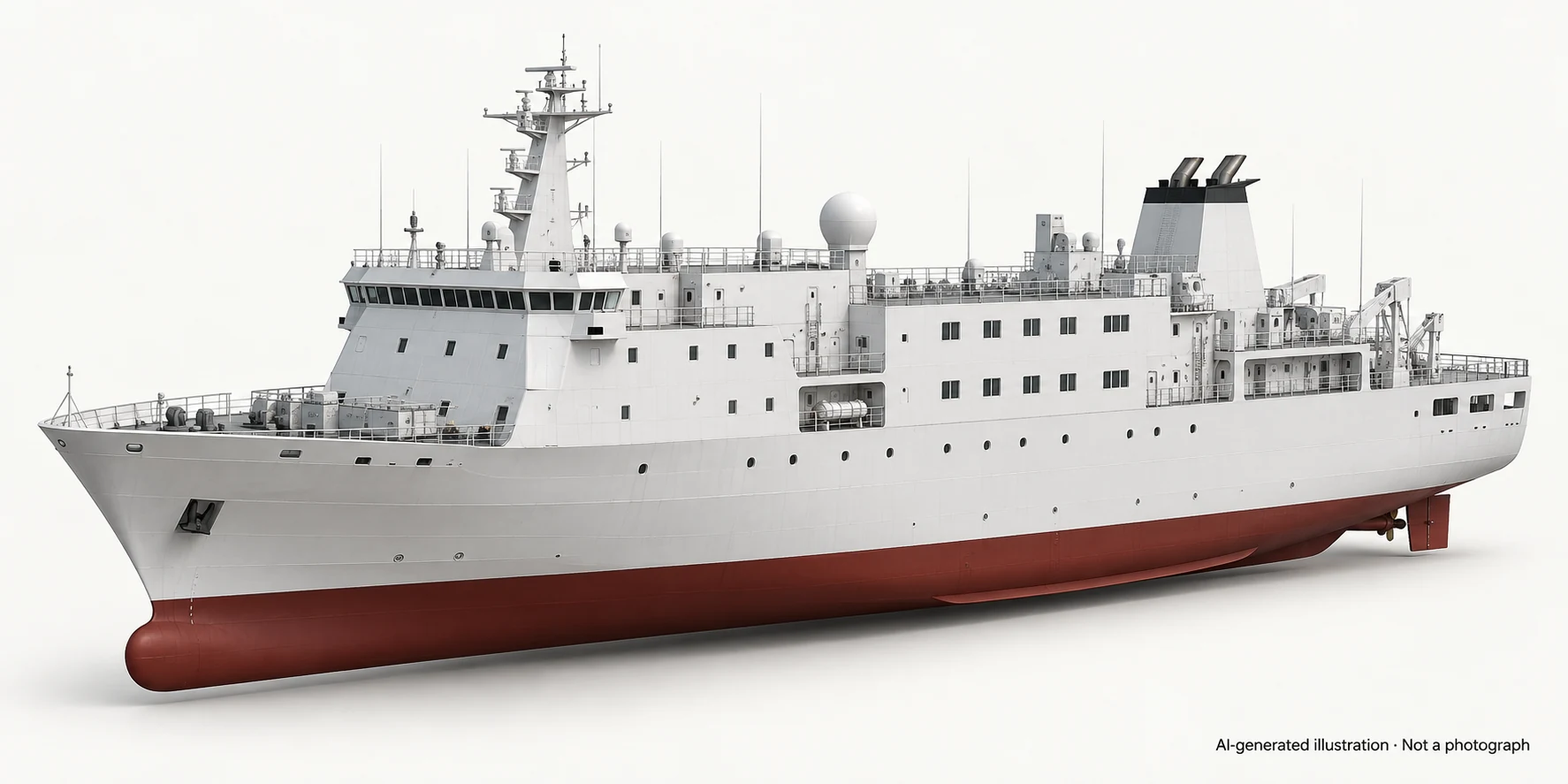 AI-generated illustration · Not a photograph — Representative exterior of Ankang-class hospital ship