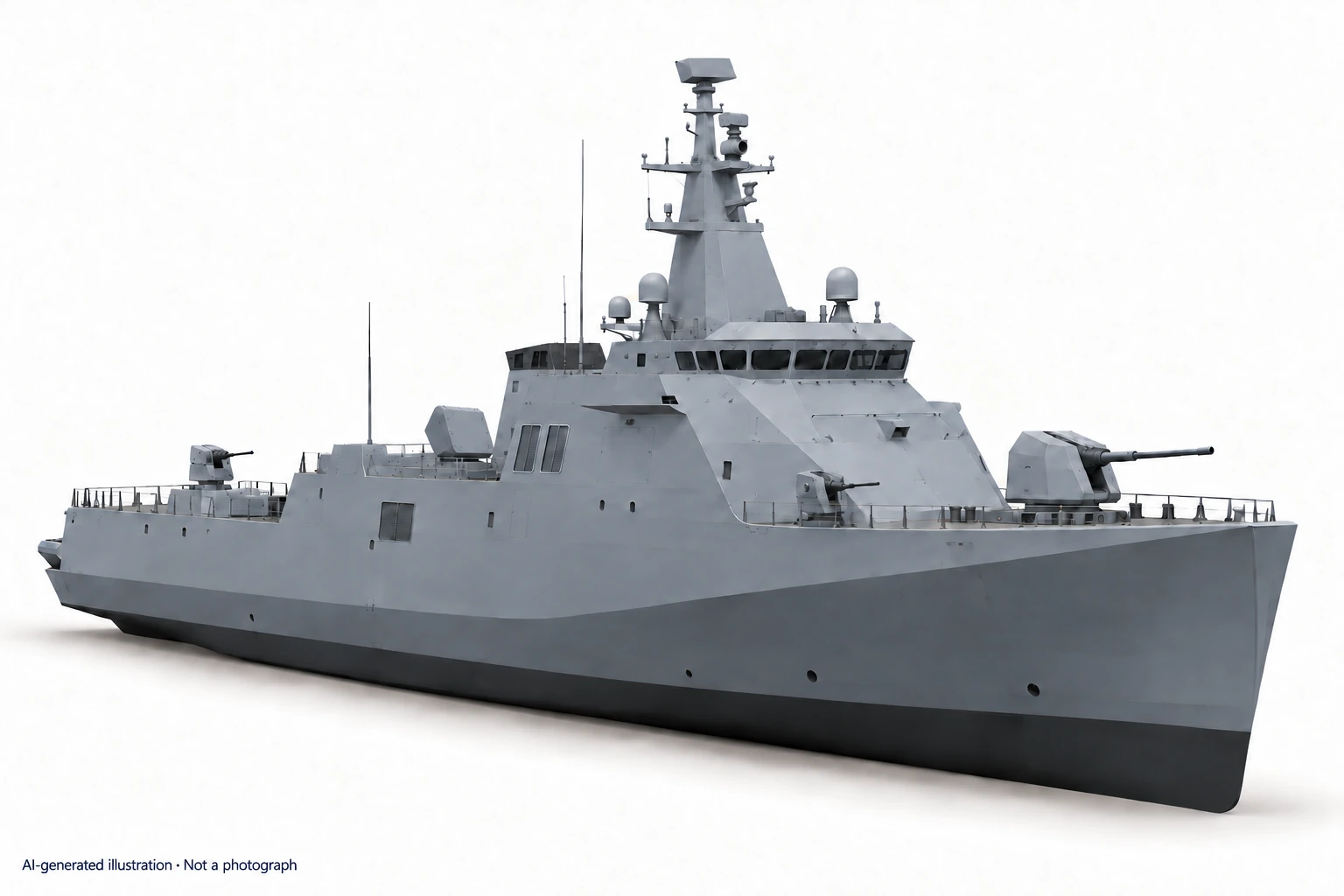 AI-generated illustration · Not a photograph — Representative exterior of Arialah-class offshore patrol vessel